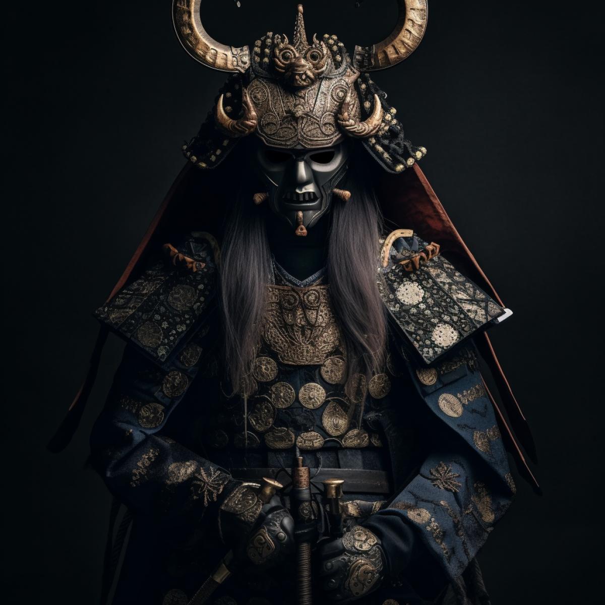 Japanese samurai in suit and mask