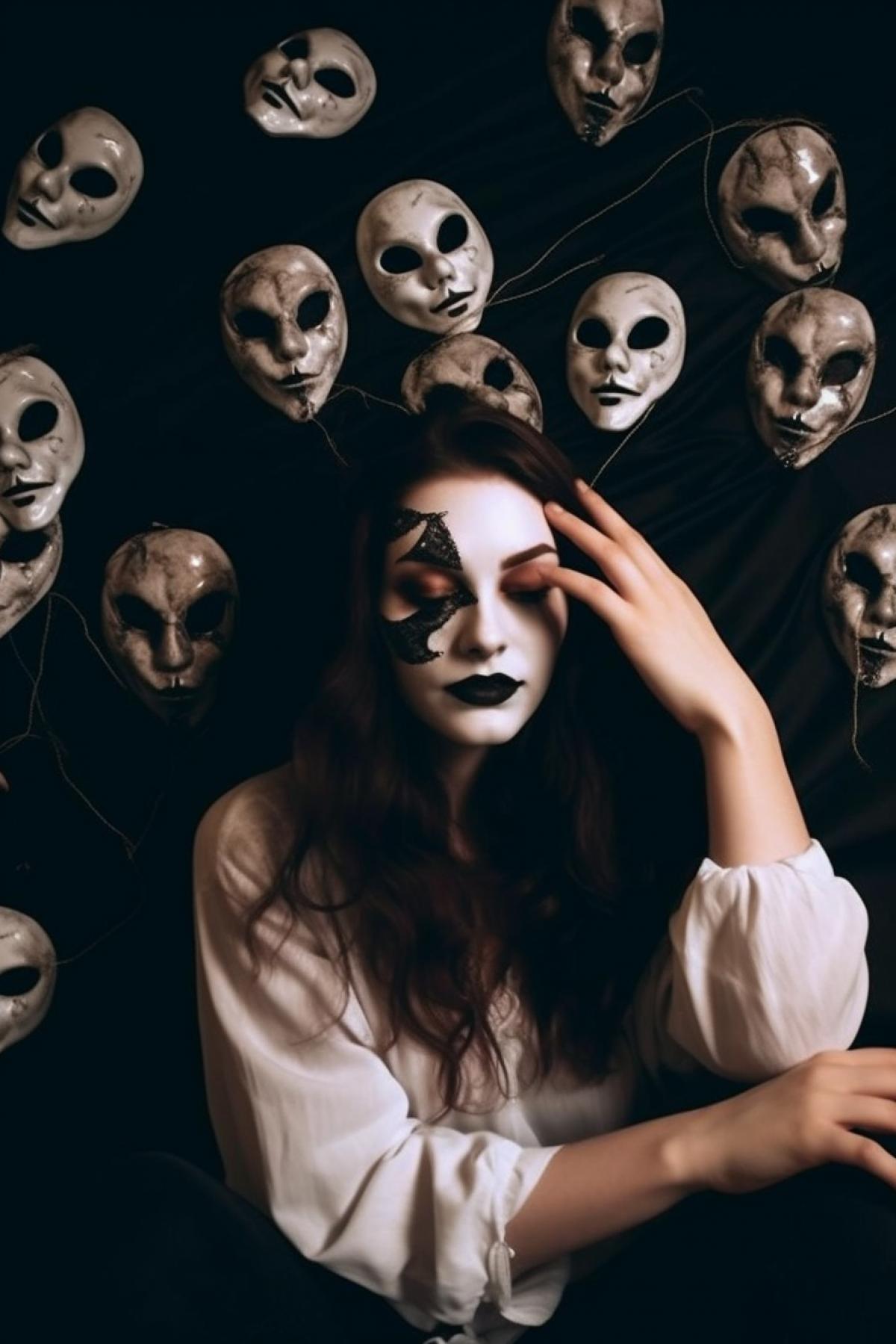 Girl in a scary mask, there are ghosts around