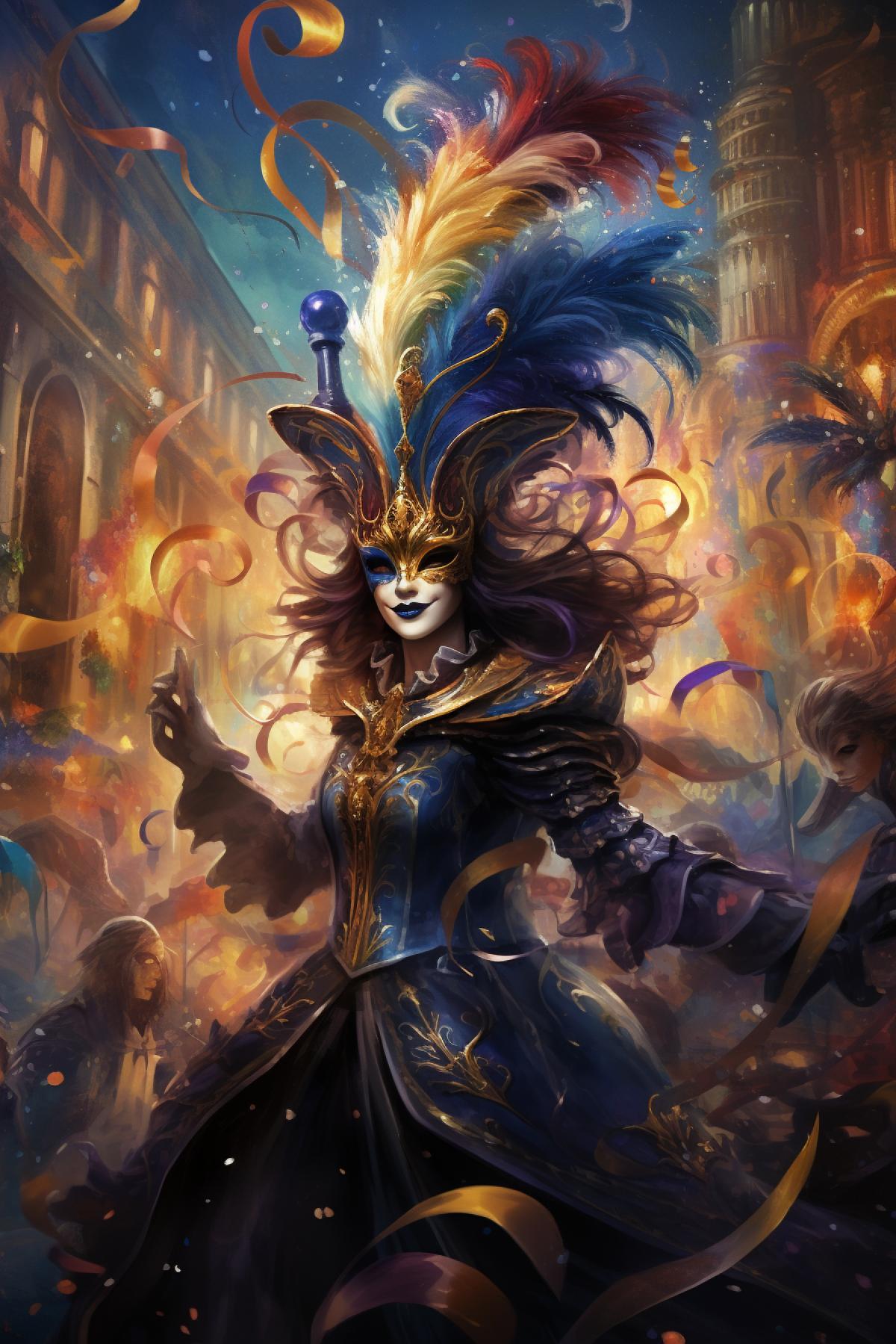 Venetian carnival of masks joy happiness fireworks artwork