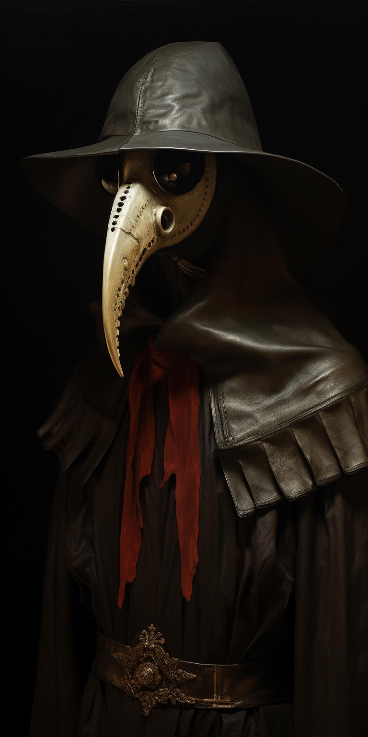 superim4kd front portrait of hooded man in plague doctor mask by Caravaggio