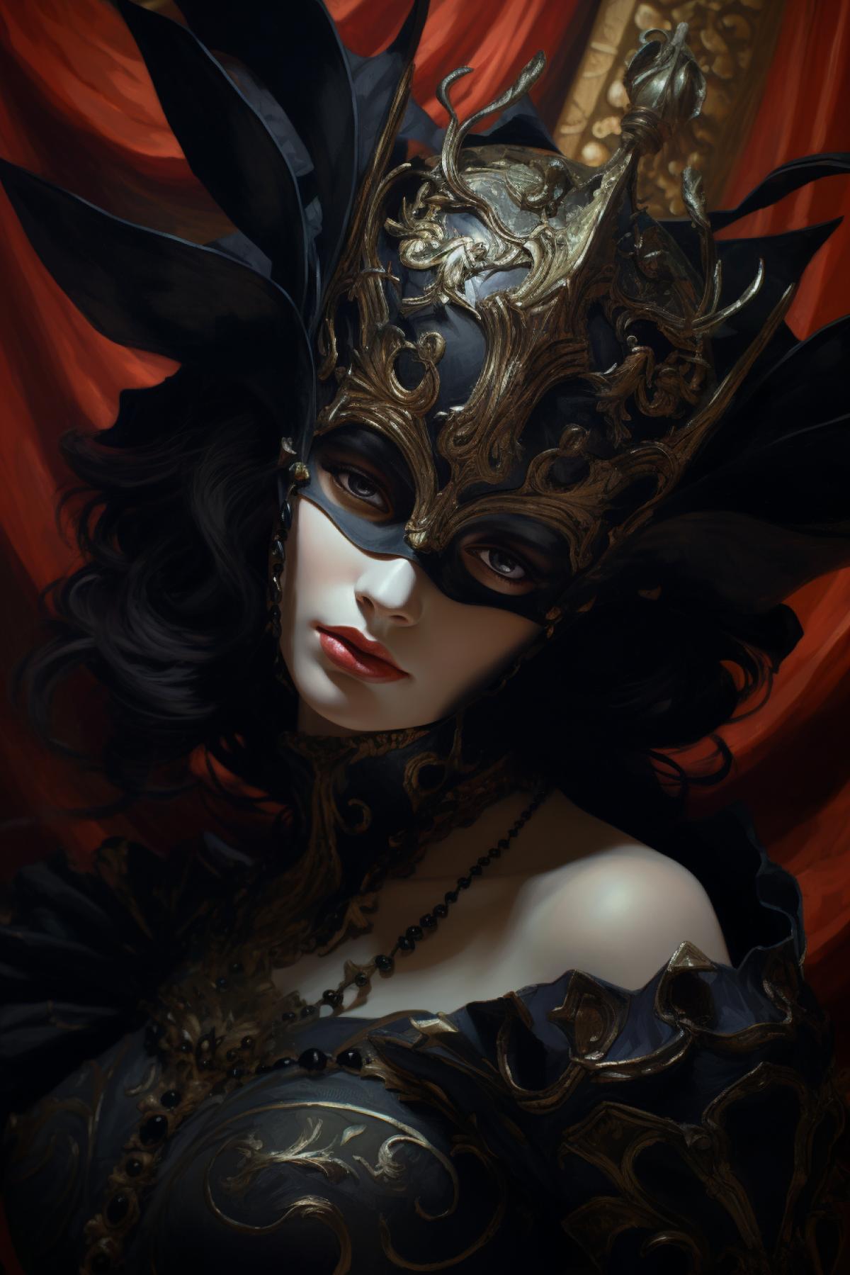 oil painting of dark baroque elaborate female venetian mask by nexro xiii, dark and mysterious, in superhero 4k, dark and gloomy, mysterious, magnificent and royal, warrior like, dark and mysterious immense details, HD, cinematic lighting, cinematic, epic, photoreal by Riccardo Federici, Frank Frazettaby Bill Sienkiewicz and donato giancola and anders zorn, cinematic, dramatic lighting, raking ligh