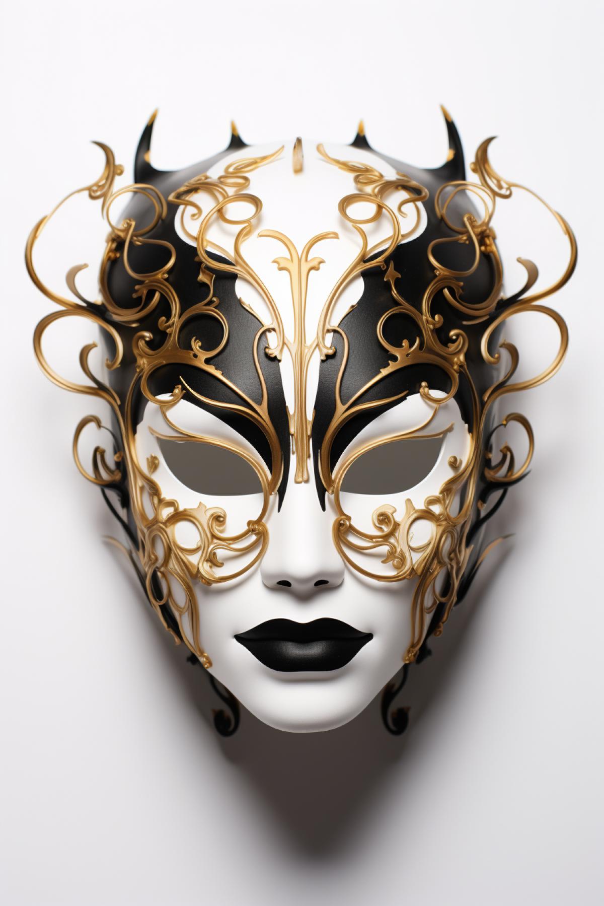 vintage Kintsugi_Kirigami ferrofluid phantom of the opera mask, white background, transparent background