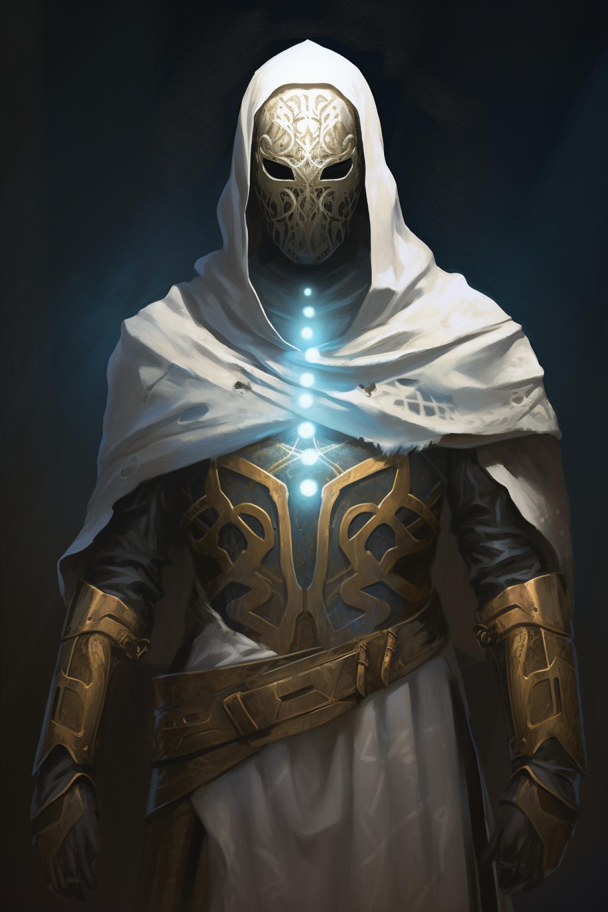 character cleric of light domain painted in dark fantasy style with a metal mask like in the picture