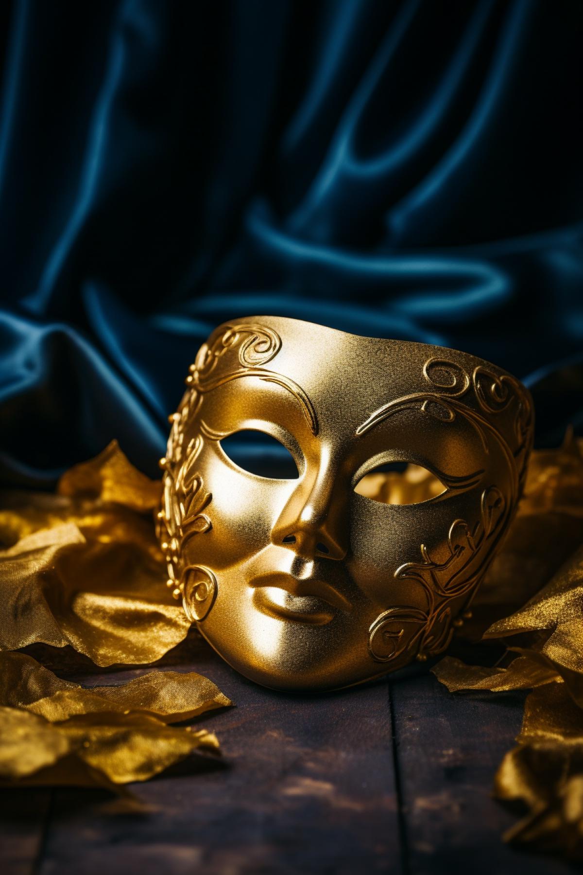 Gold mask as an award for best actor, professional subject photo, matte filter, pixel density