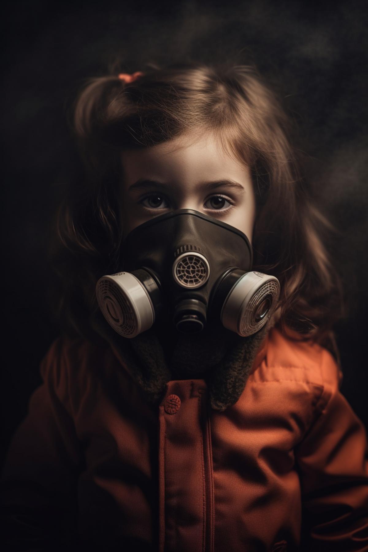Little girl wearing a protective mask