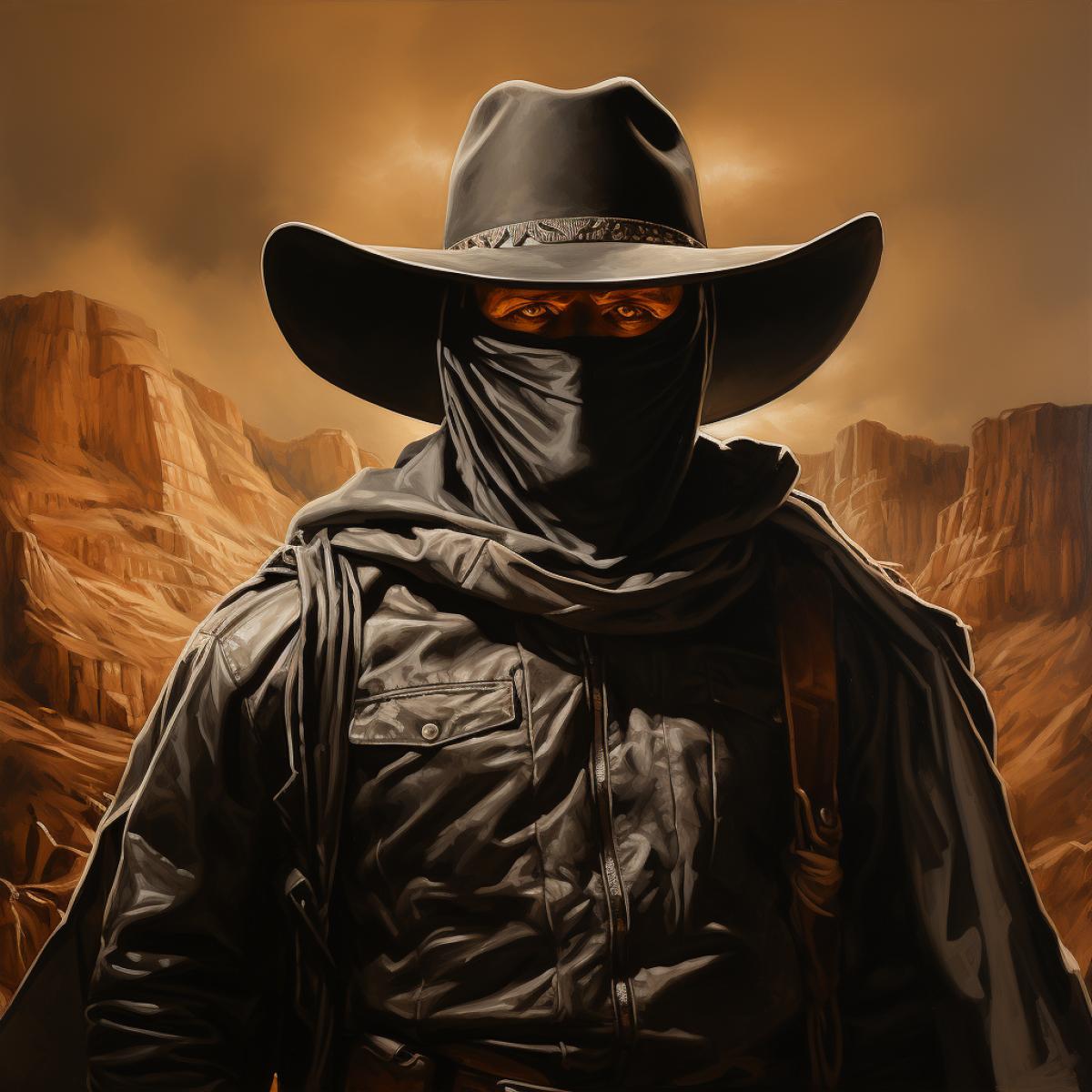 portrait of Mr. Zorro wearing a face mask and wide-brimmed hat