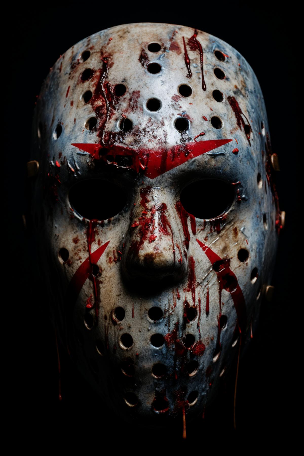 Hockey mask with splashes of red paint