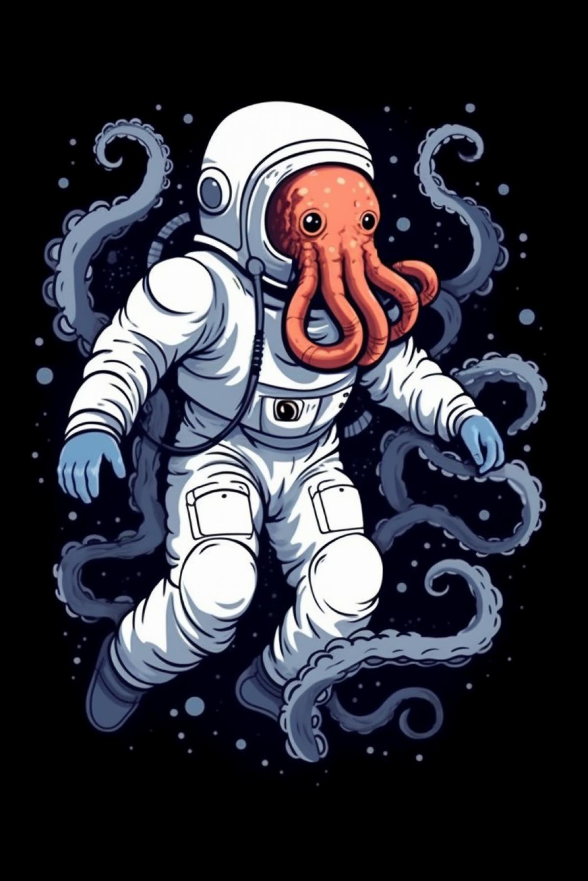 Octopus-cosmonaut in the style of the USSR flies into space