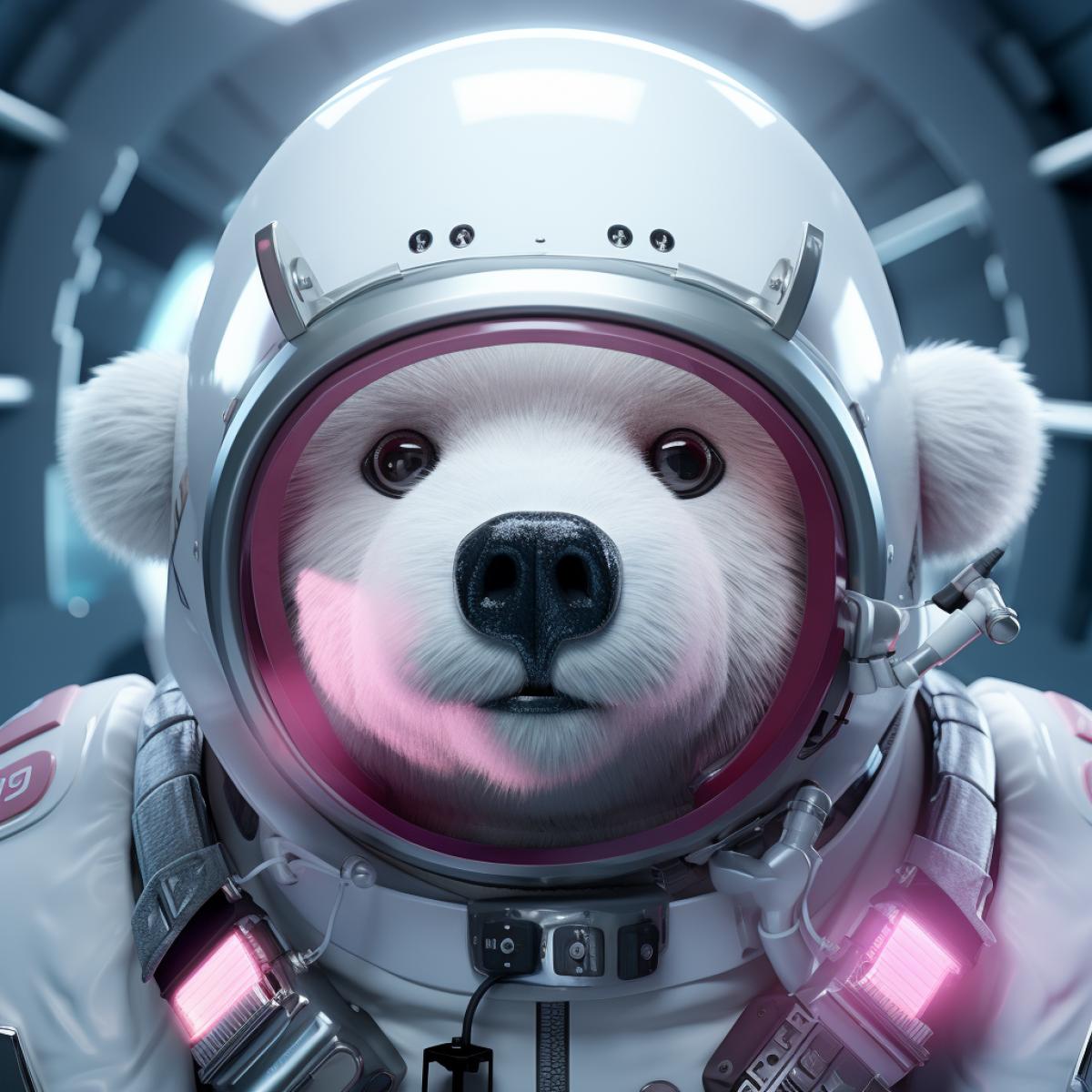 cute hyperrealistic futuristic cyberpunk kawaii polar bear wearing an astronaut costume. Dorohedoro style. WHITE skin. Cinematic, hyper detailed, WHITE GRADIENT, highly detailed, zoomed out, 8k, Cinematography, photorealistic,epic com4k Unreal Engine,Cinematic, Color Grading, Portrait Photography,Ultra-Wide Angle, Depth of Field, hyper detailed