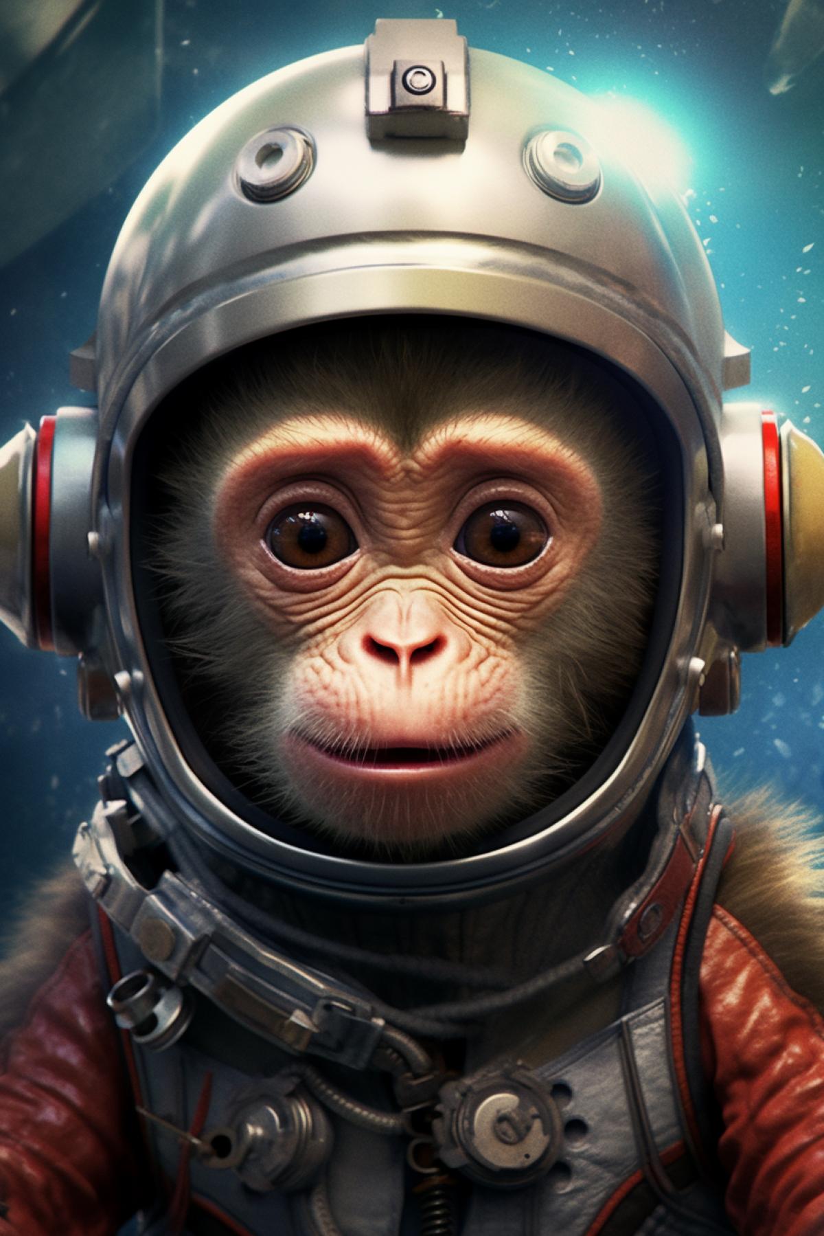 Little monkey in a helmet and space suit