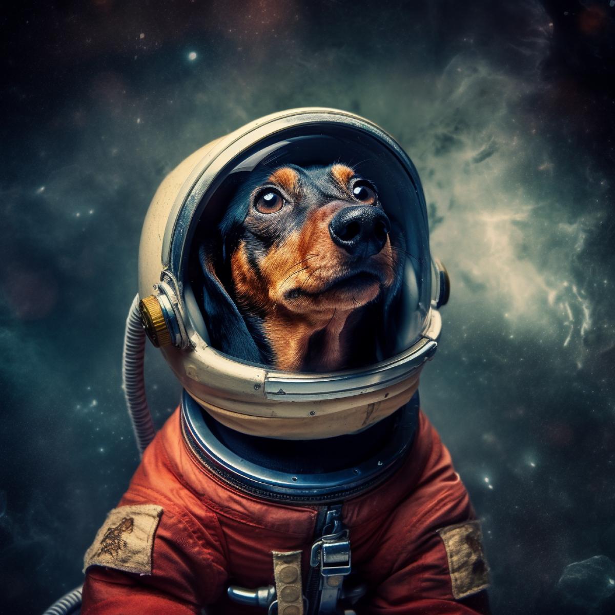 Dachshund astronaut in a spacesuit in outer space