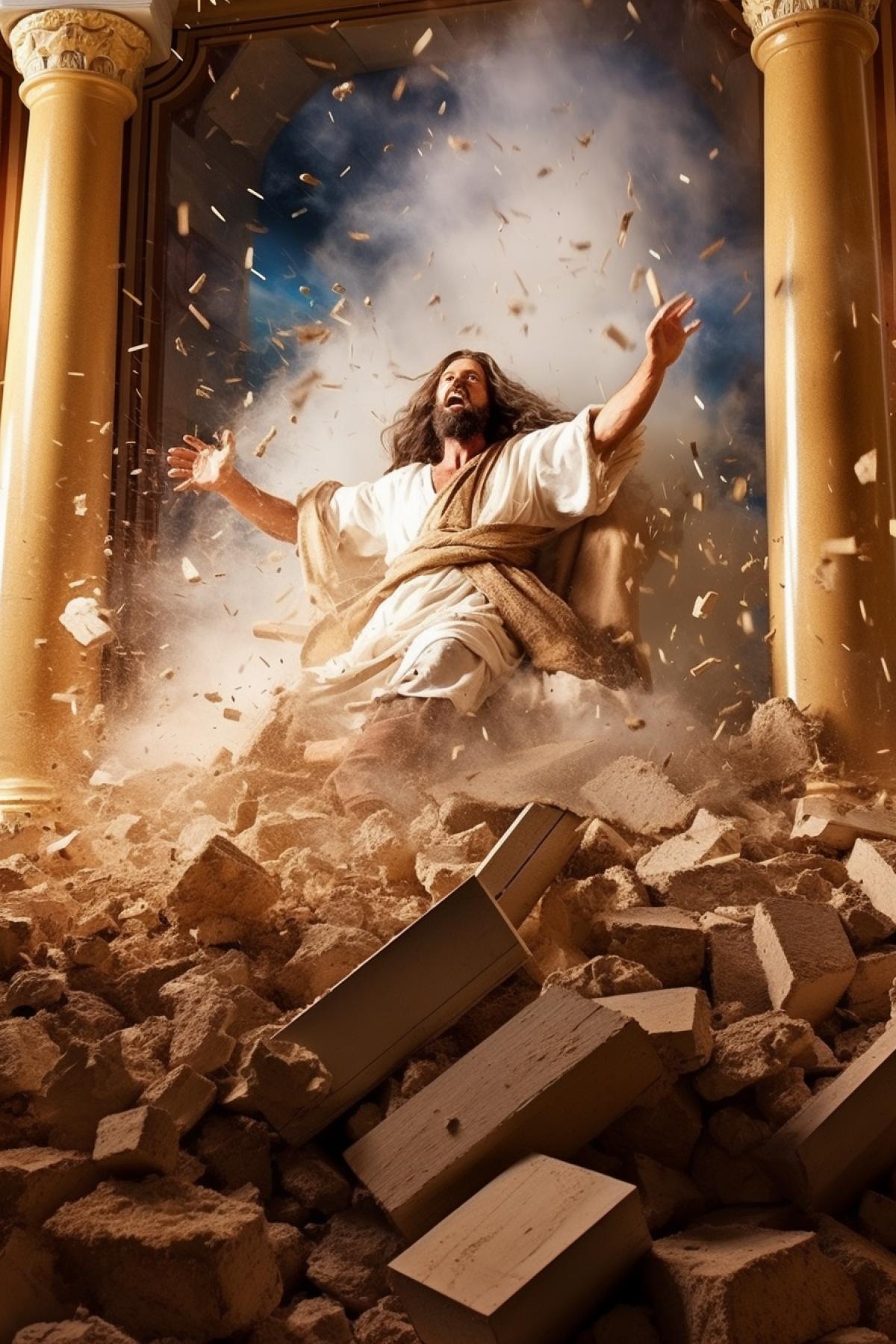 Jesus Christ destroys down the temple of old testament photo
