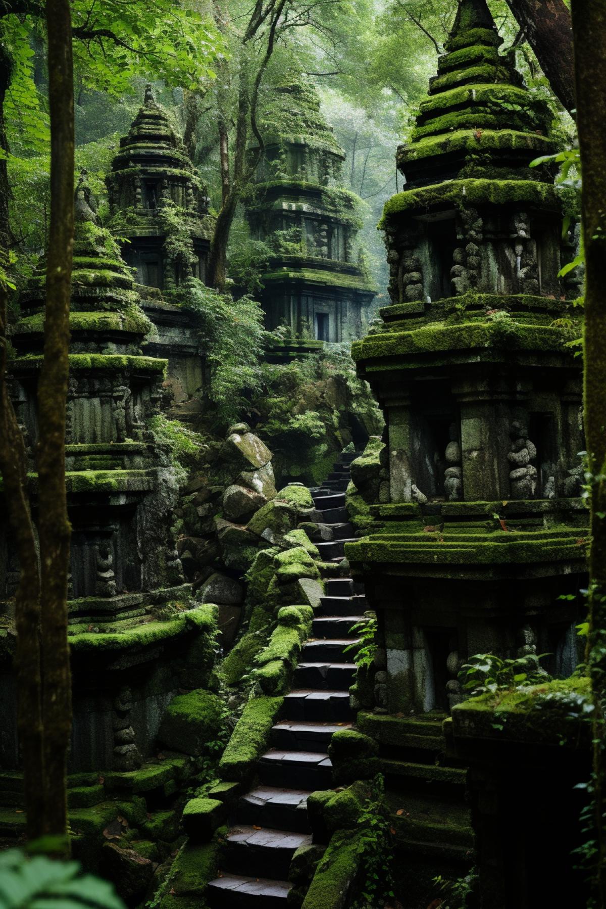 Ancient Indian temple of love with million sculptures of loving couples life view photo deep in the jungle