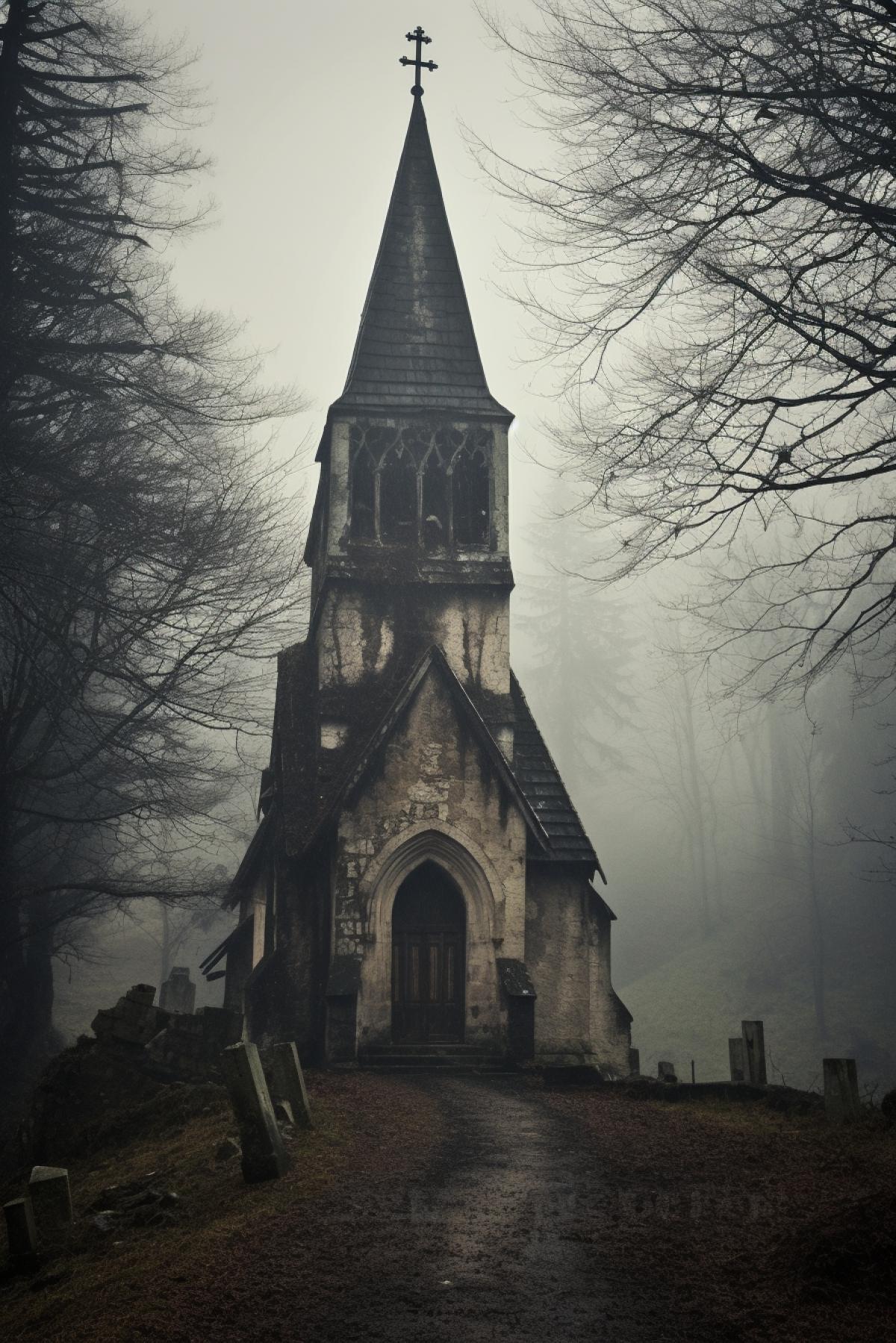 Old Gothic chapel on Transylvania gloomy frightening weather hinting soon vampires coming