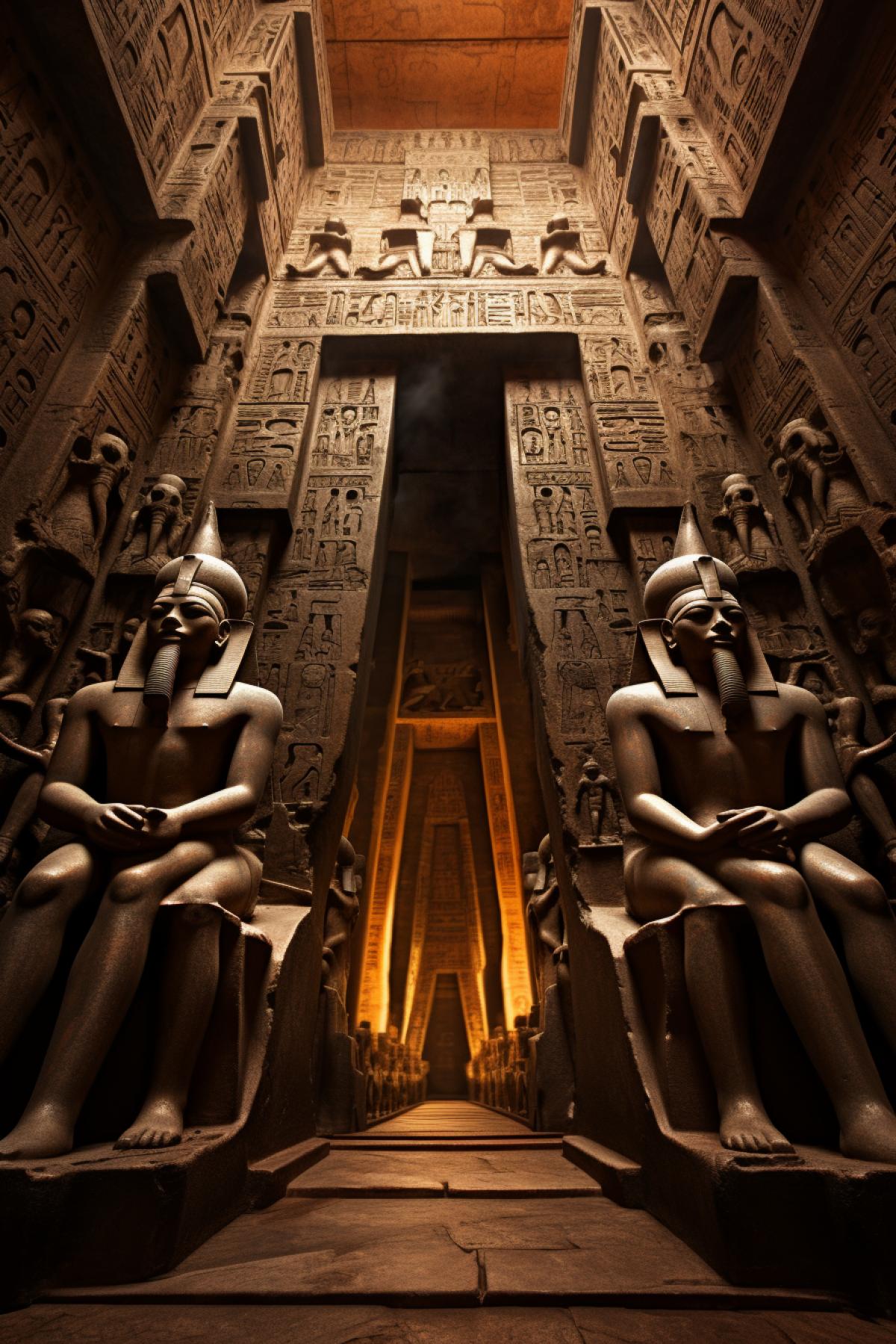Egyptian gods visiting the temple frightening view