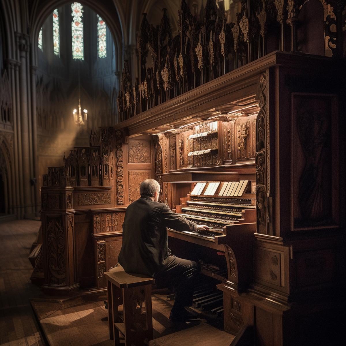 An organist plays the organ in the Catholic Cathedral