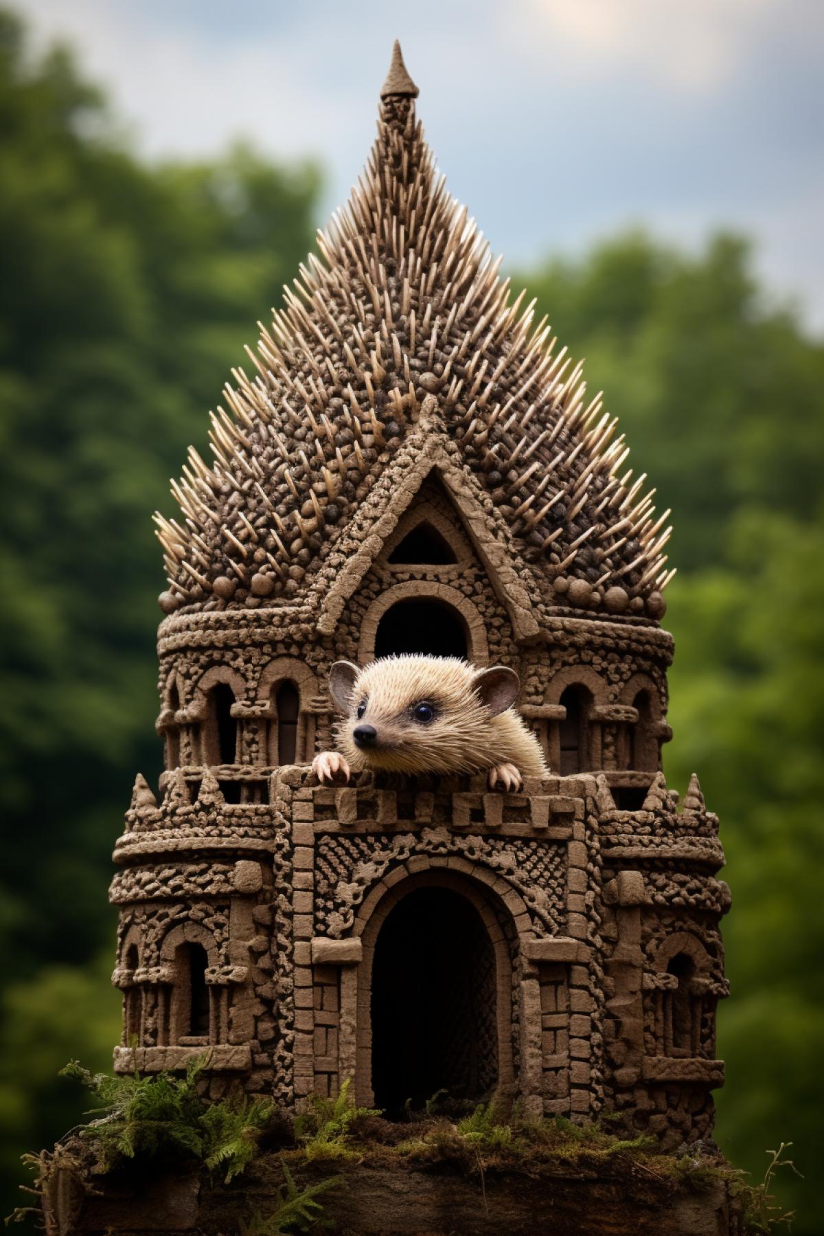 Church of the Hedgehog, architectural religious building, hedgehog religion, hedgehogism, beautifully created photo, building in the style of ascetic hedgehogism.