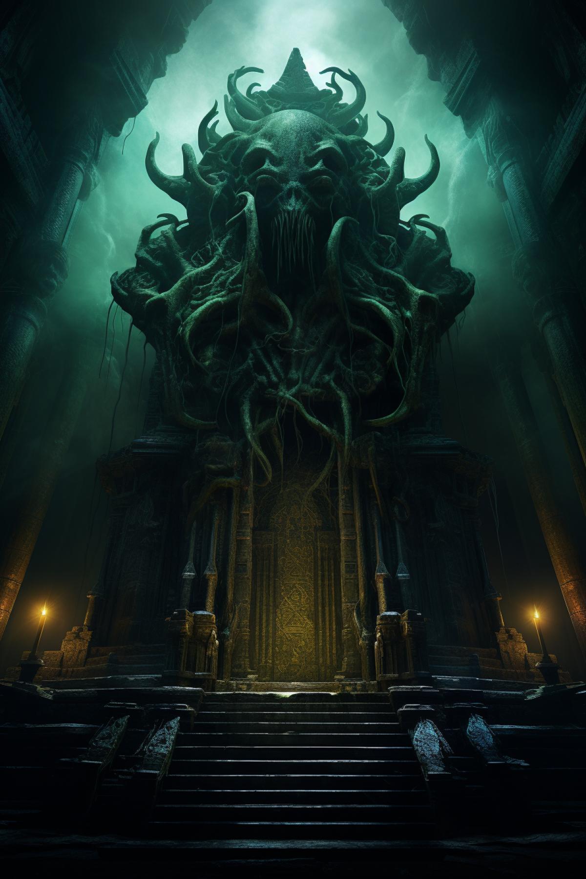 Cthulhu temple, Lovecraft style, horror, atmospheric, photorealistic, cinematic