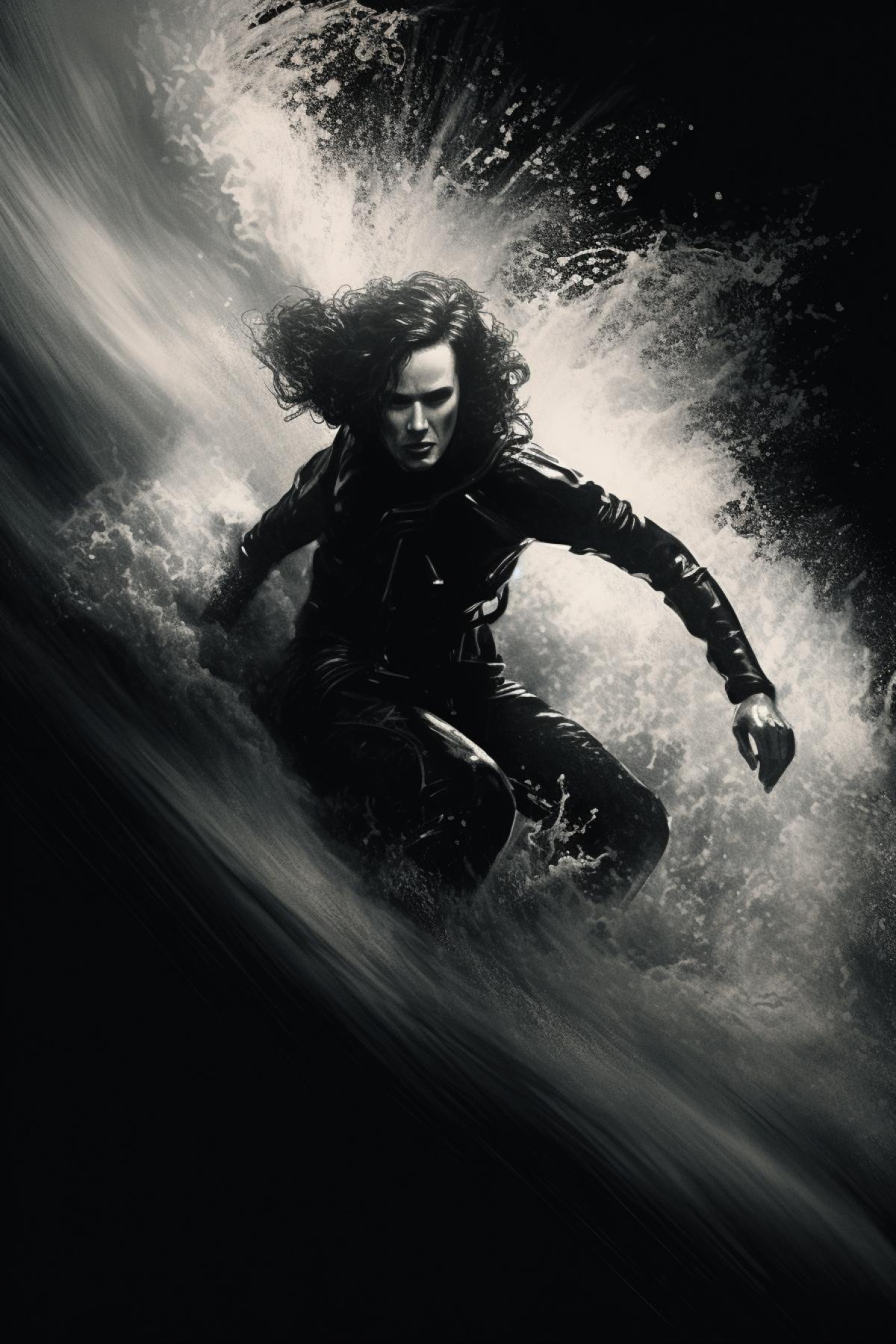 todd mccormick dark and white painting, in the style of odd nerdrum, girl in surfing wetsuit, expressive, gritty horror comics, janek sedlar, rembrandt van rijn, intensity, necronomicon illustrations