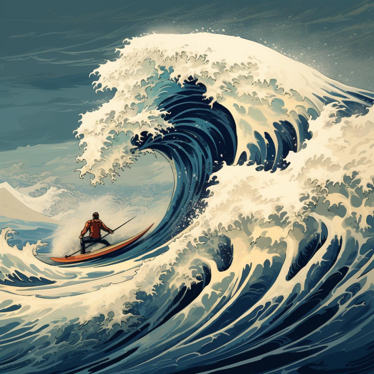 man surfing the great wave of Kanagawa, no words