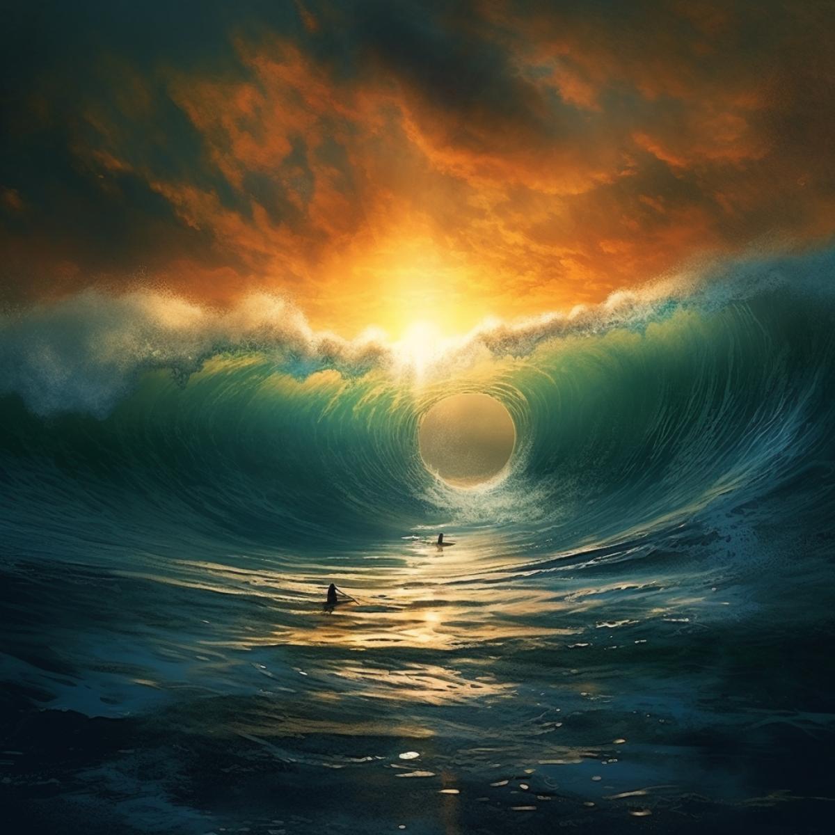 Surfing, another world, ocean, turquoise color, ray of sun