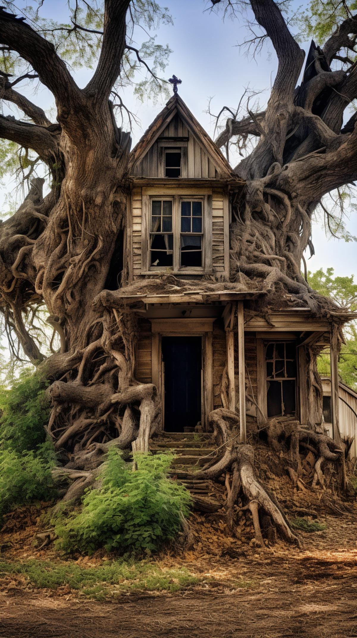 A tree that grew through an old house