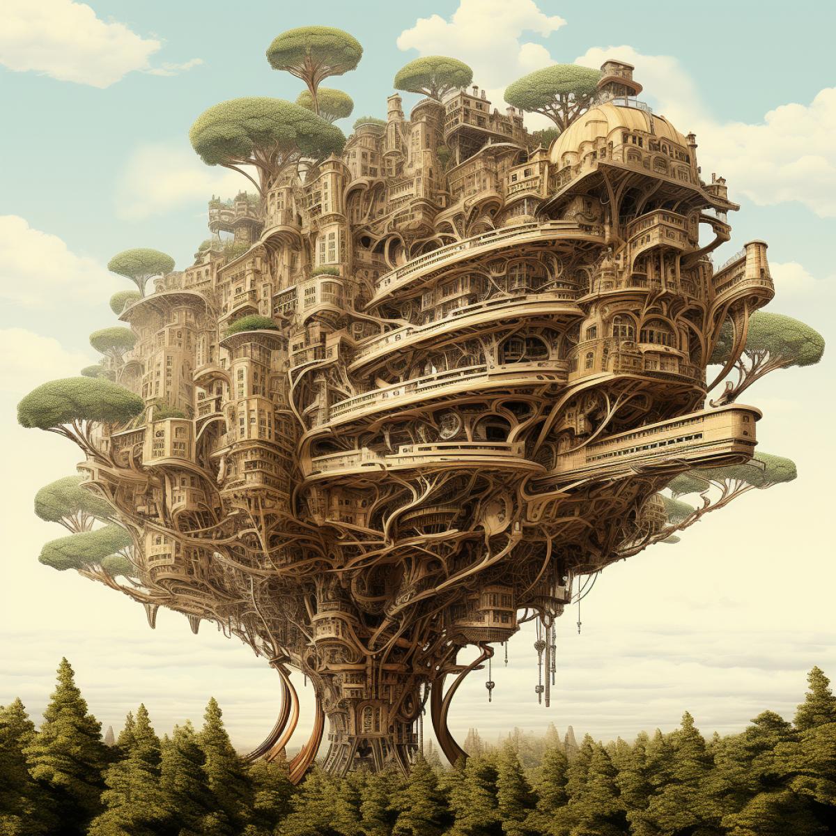 strange wood futurism, with elements of steampunk, mysticism, atmospheric