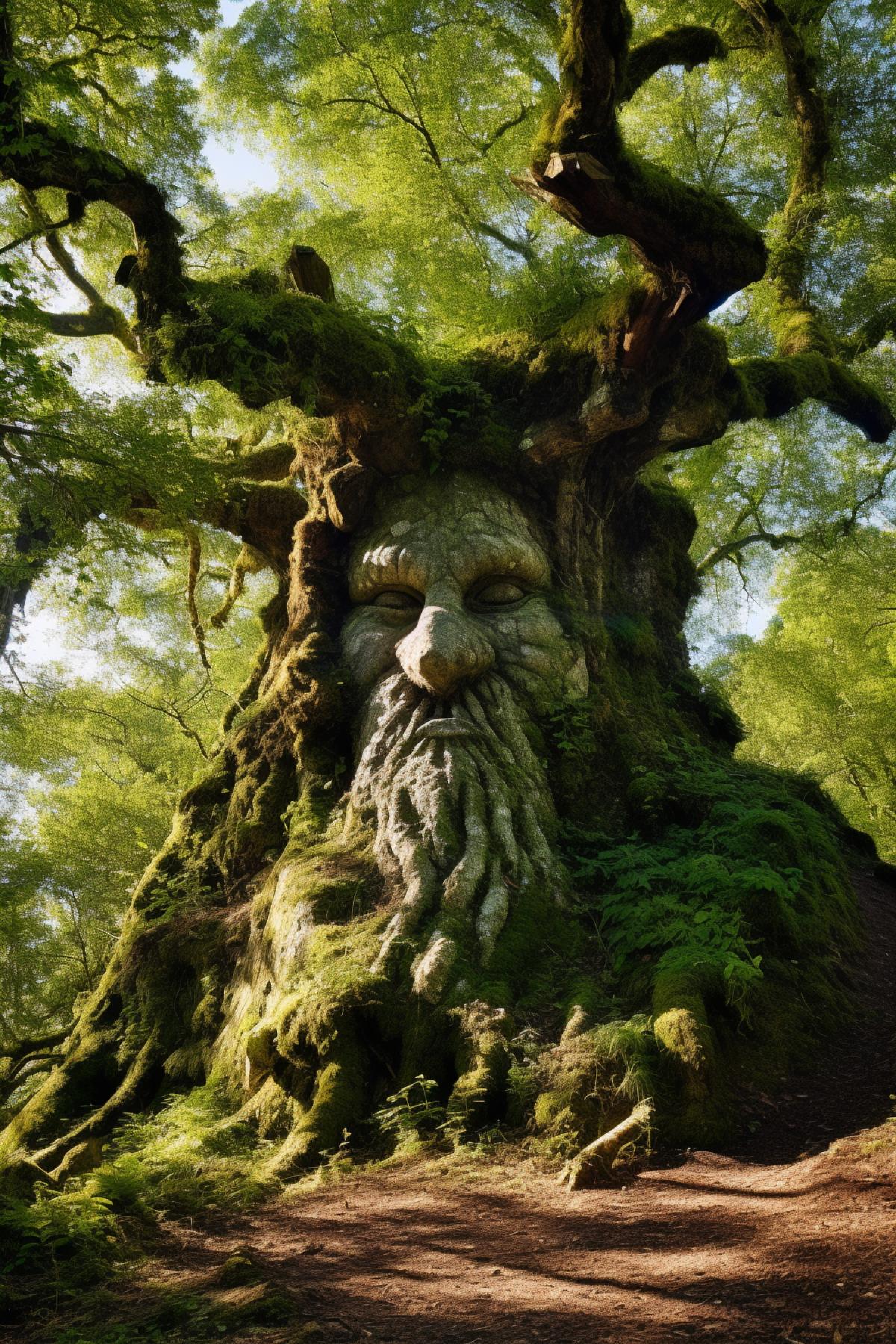 Million glad and jolly forest animals inhabiting old big giant ancient oak