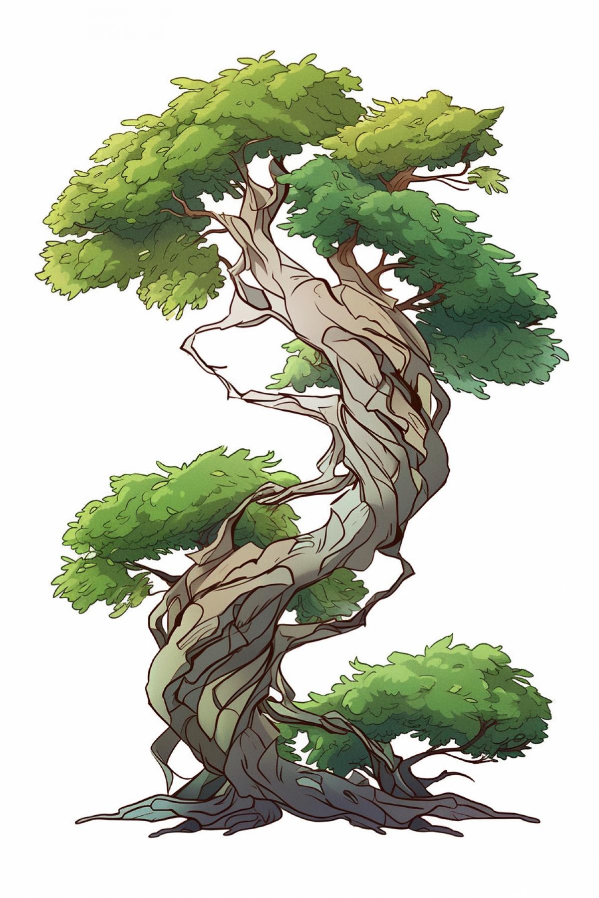 two different trees, deciduous and coniferous, intertwined their trunks, entwined each other and grew together, like one tree, on whose branches leaves and coniferous needles grow mixed