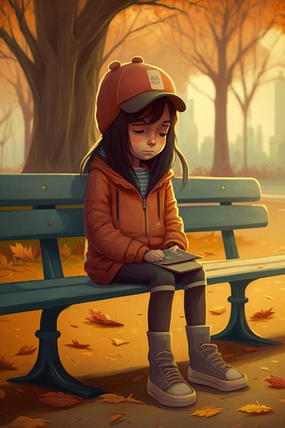 lonely girl is bored in the autumn park