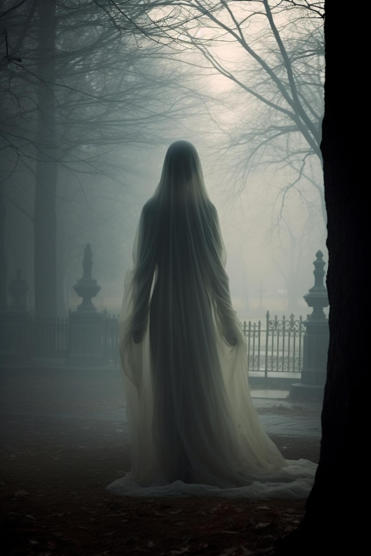 Ghost transparent girl, phantom in the large park, nightmare, gothic, dramatic, atmospheric, photorealistic