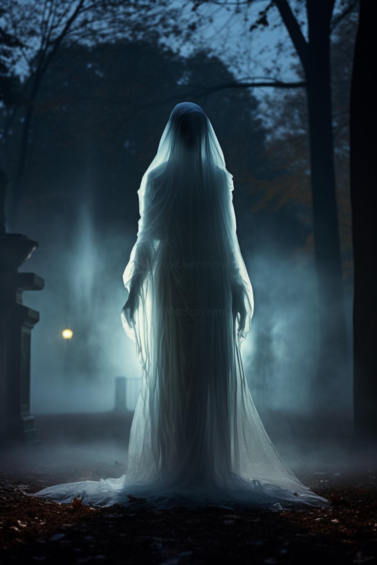 Ghost transparent girl, phantom in the large beautiful park, nightmare, gothic, mystic, dramatic, atmospheric, photorealistic