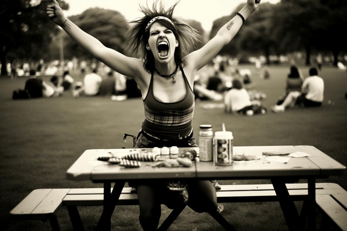 Punk woman having fun in the park