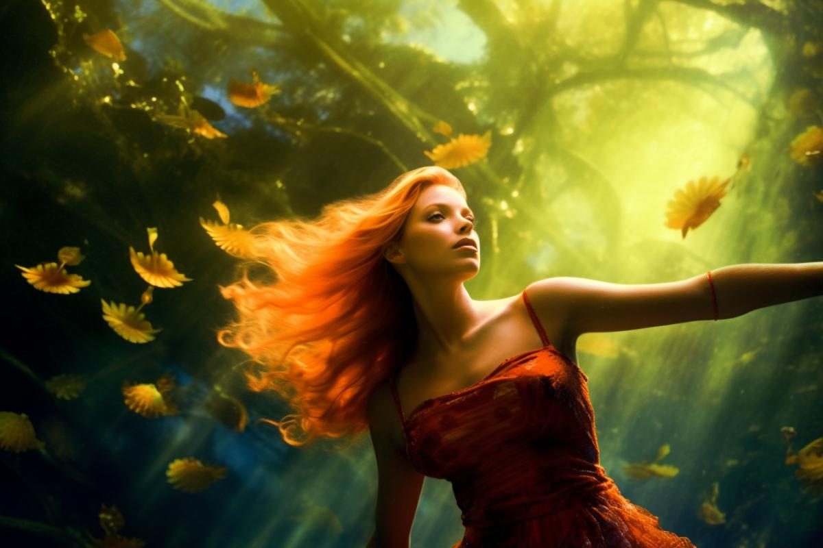Mermaid in underwater park, underwater garden
