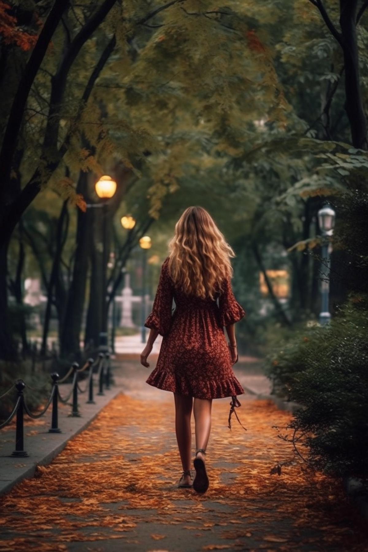 A girl walks in the park