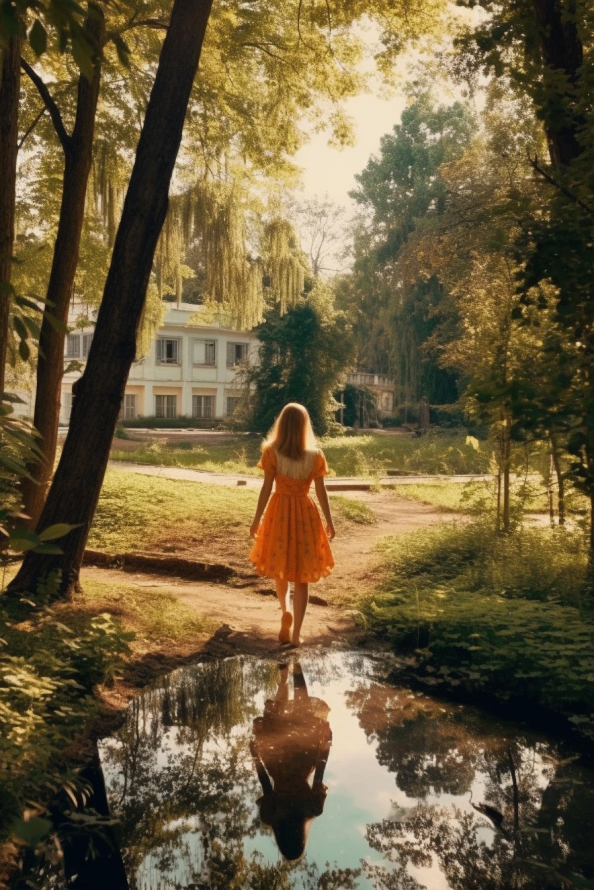 A girl walks in the park