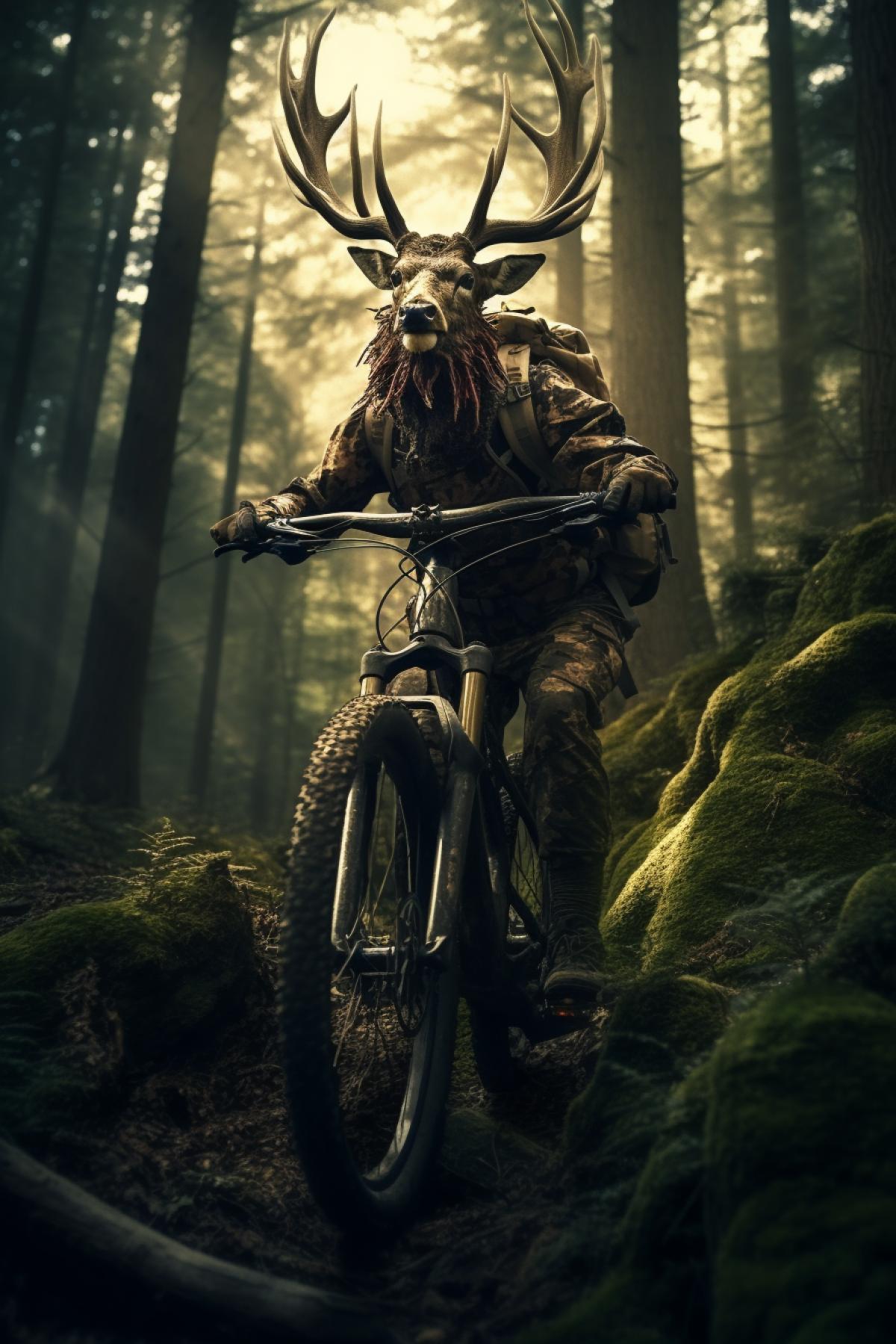 forest deer in epic 4k riding the bicycle