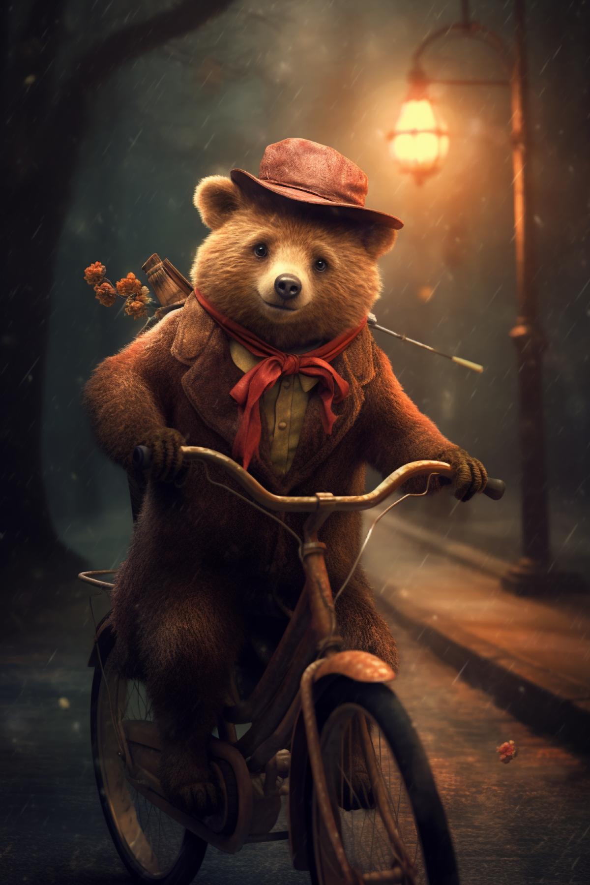 Bear rides a bicycle