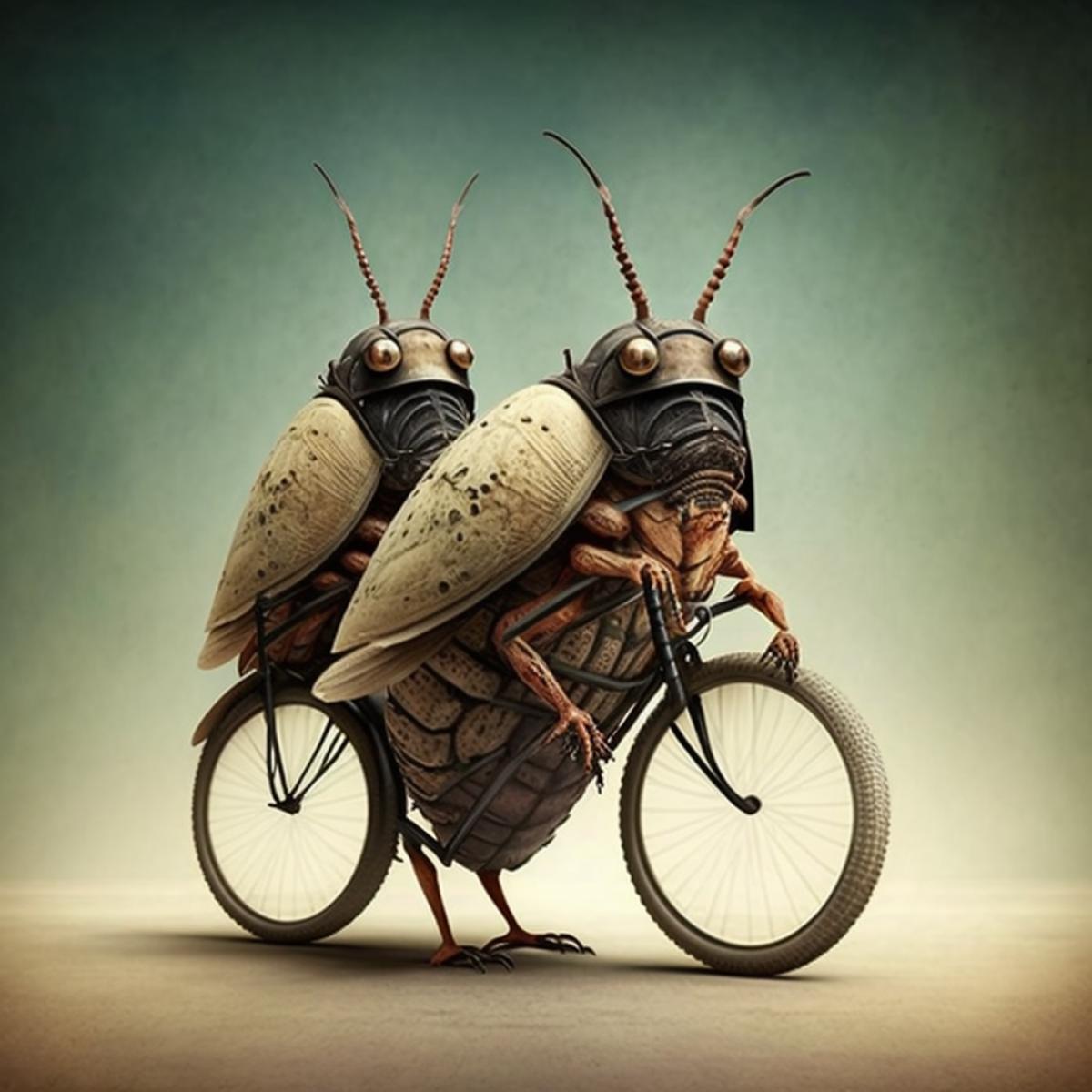 Cockroaches riding bicycles