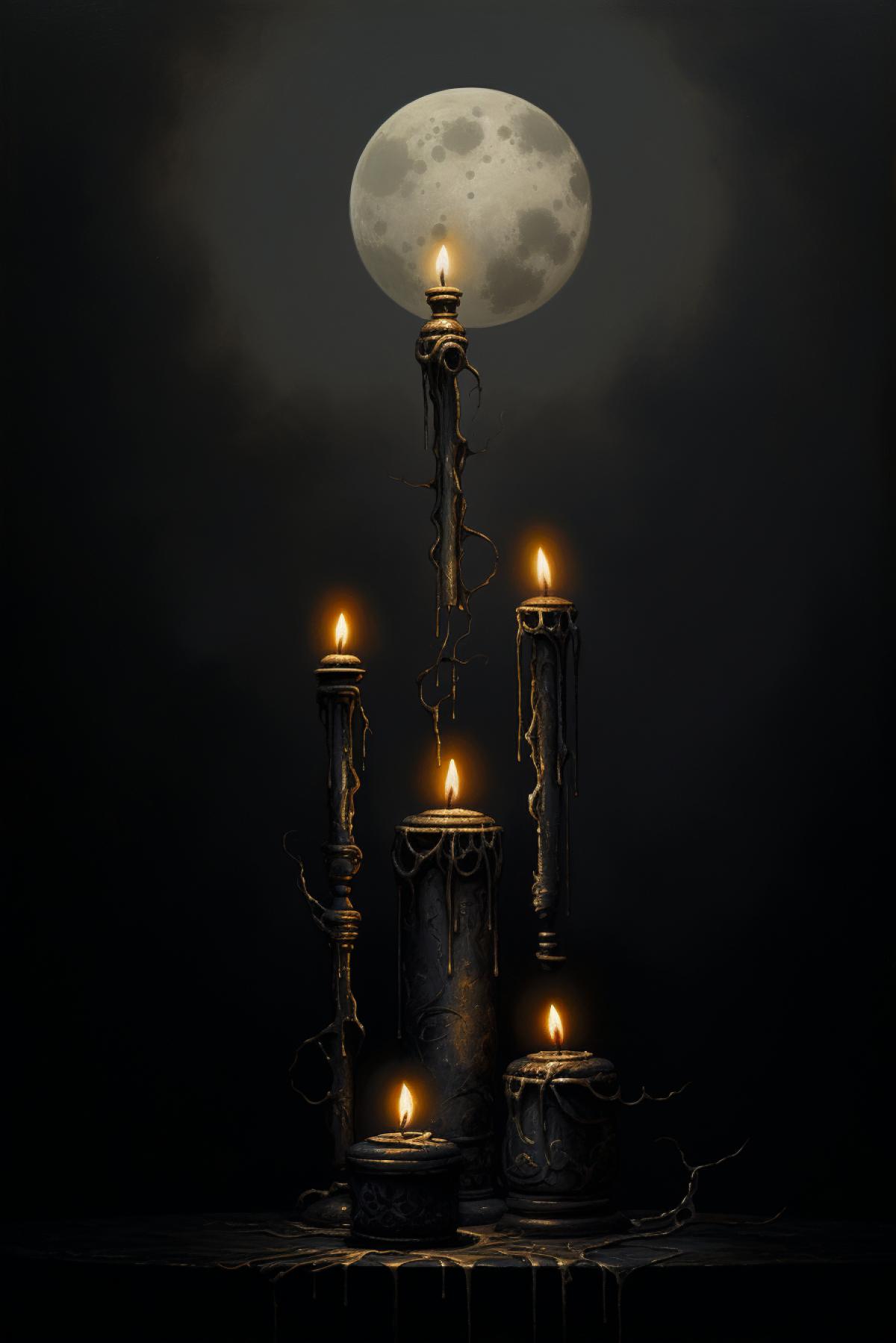 candles, darkness, moon