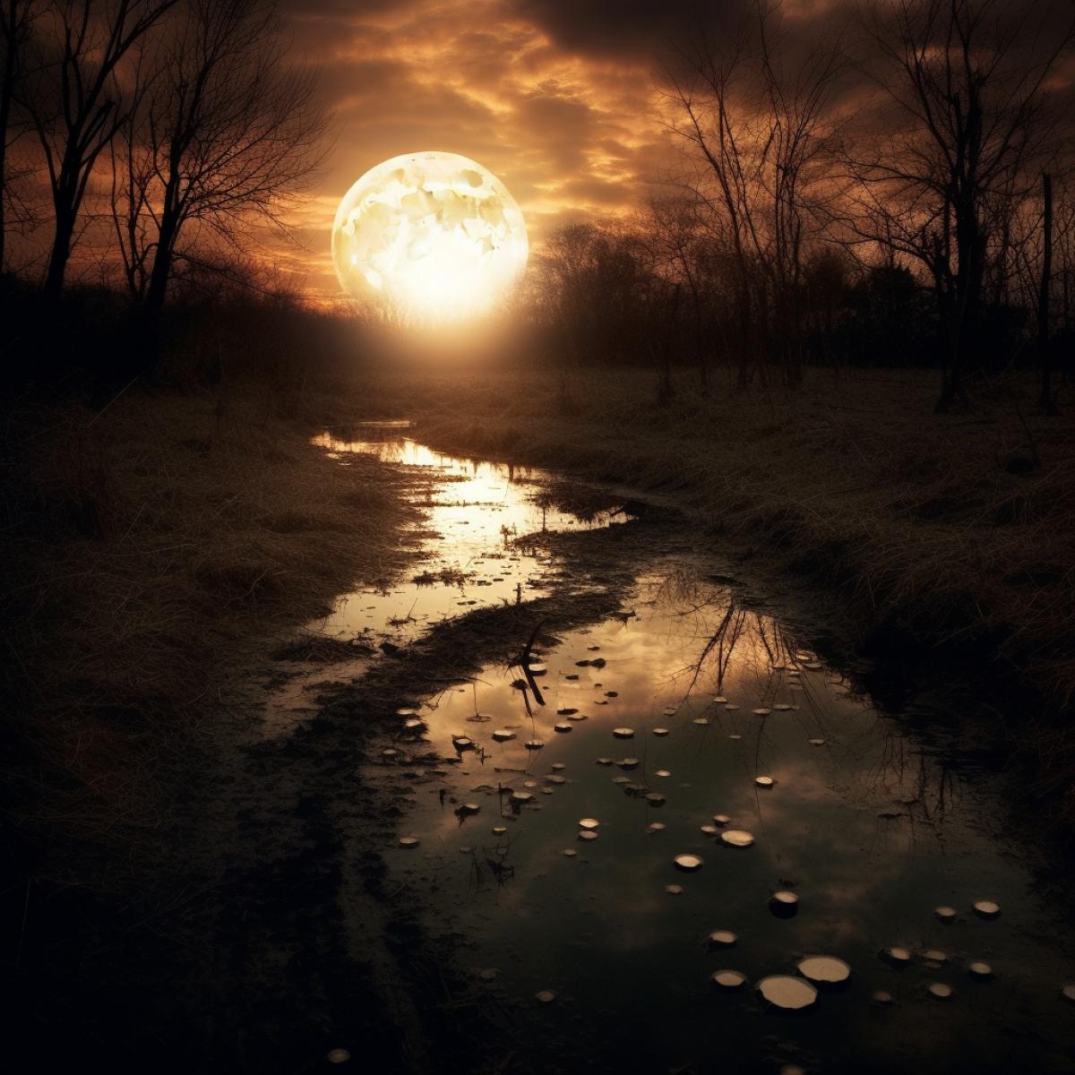 Twilight, moon, mystery, parallel world, glare, flicker, photography