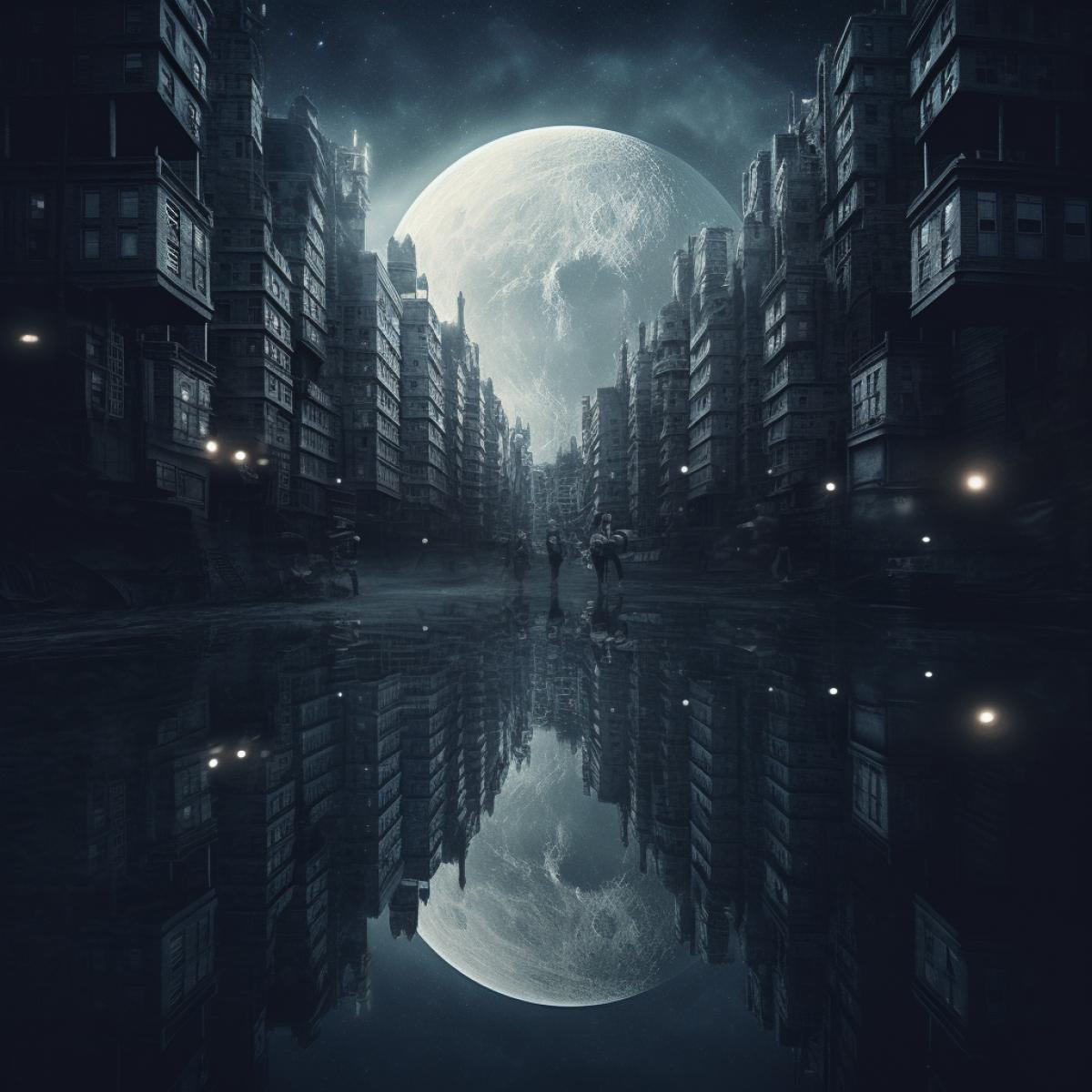 Night, moon, parallel world, glare, flicker