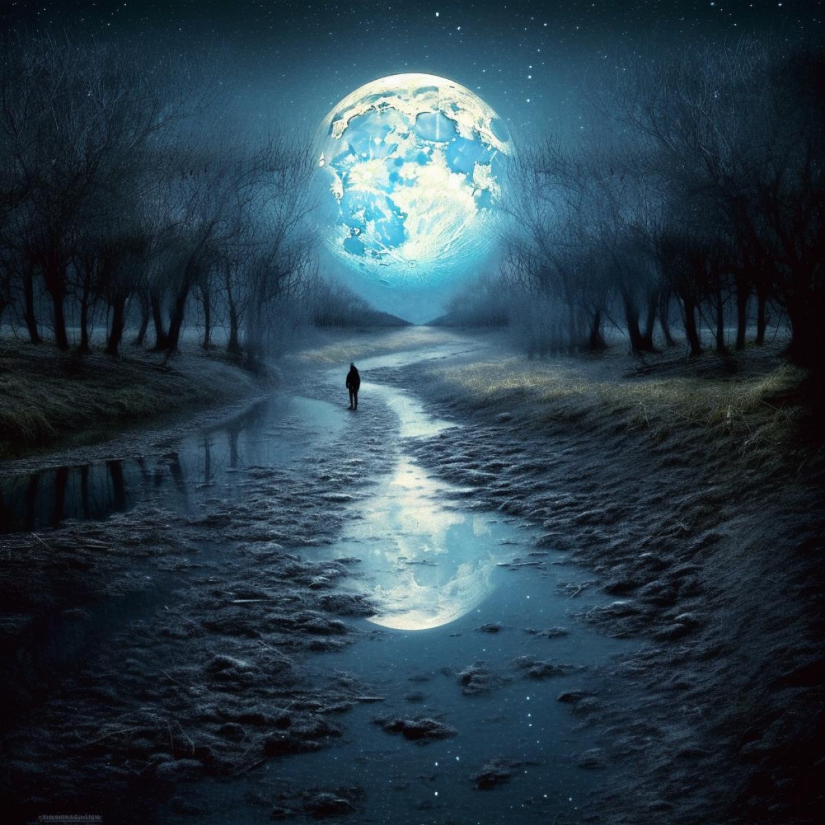 Night, moon, parallel world, glare, flicker