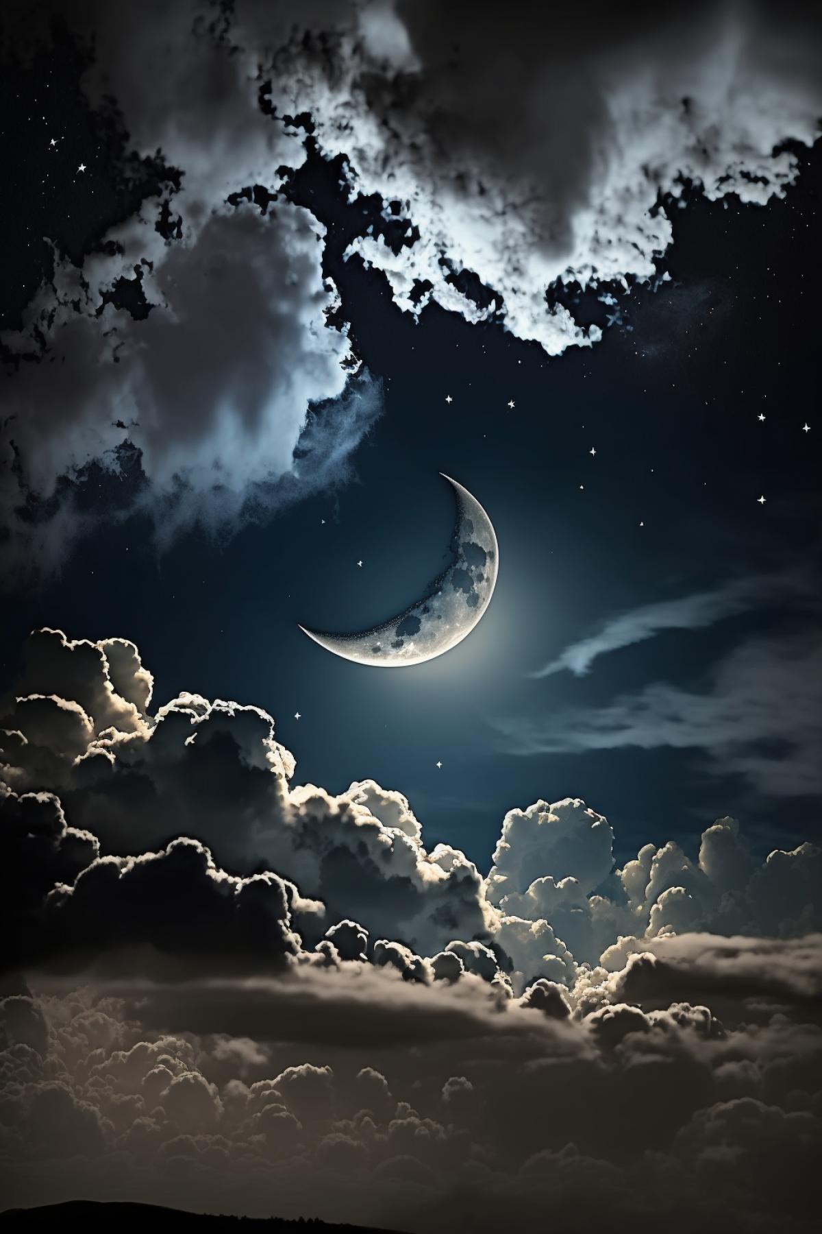 night, moon and clouds in the sky