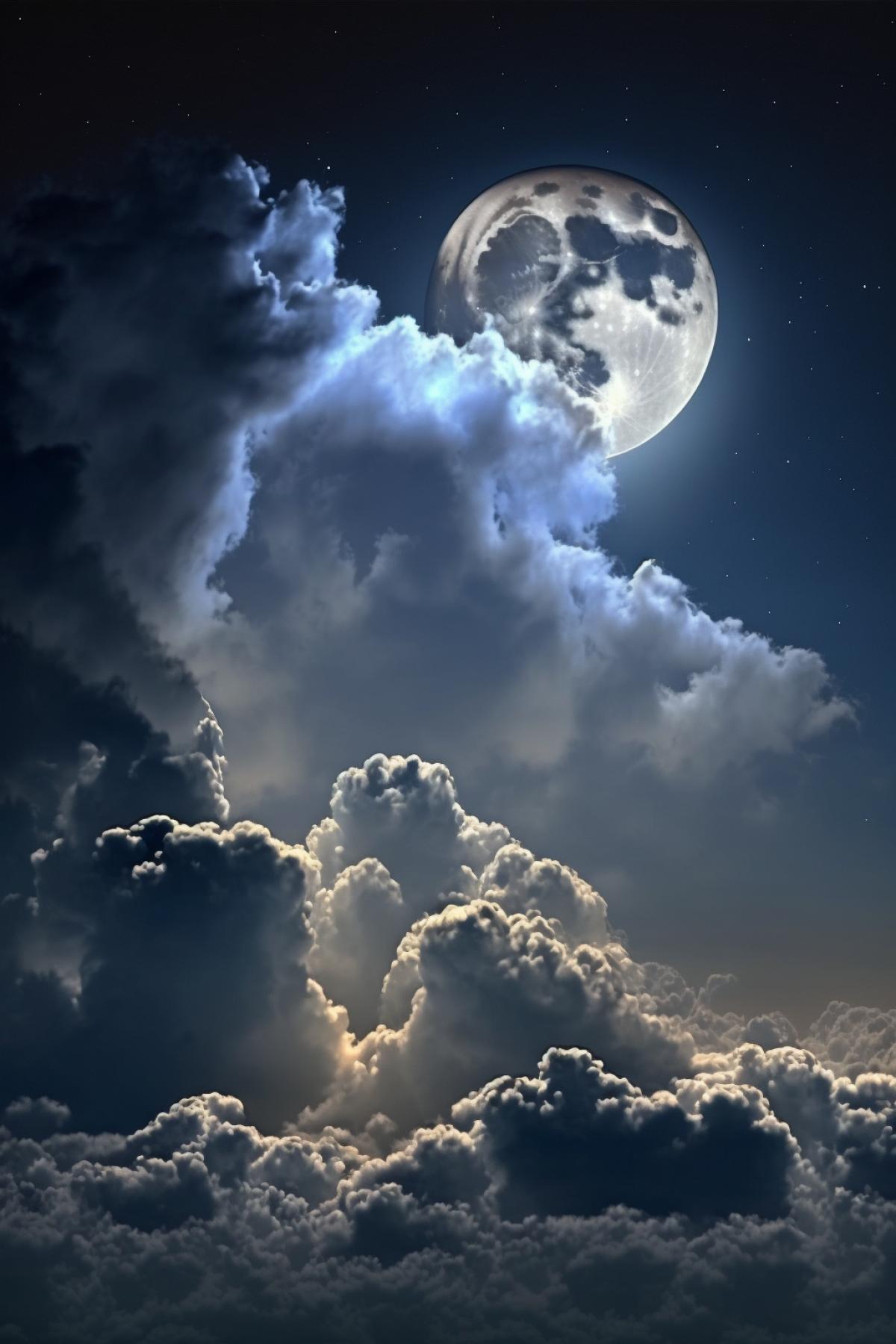 night, moon and clouds in the sky