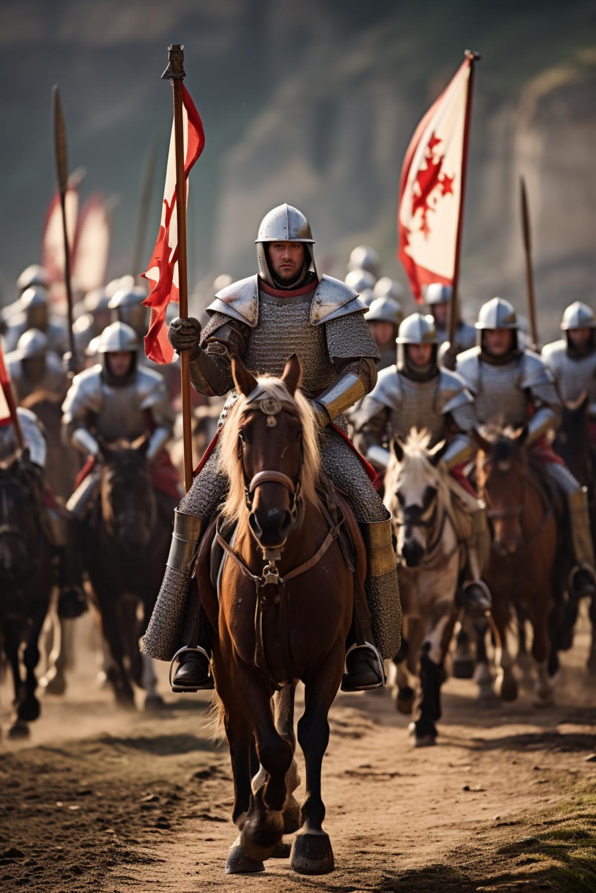 Medieval crusade to East photo of traveling knights