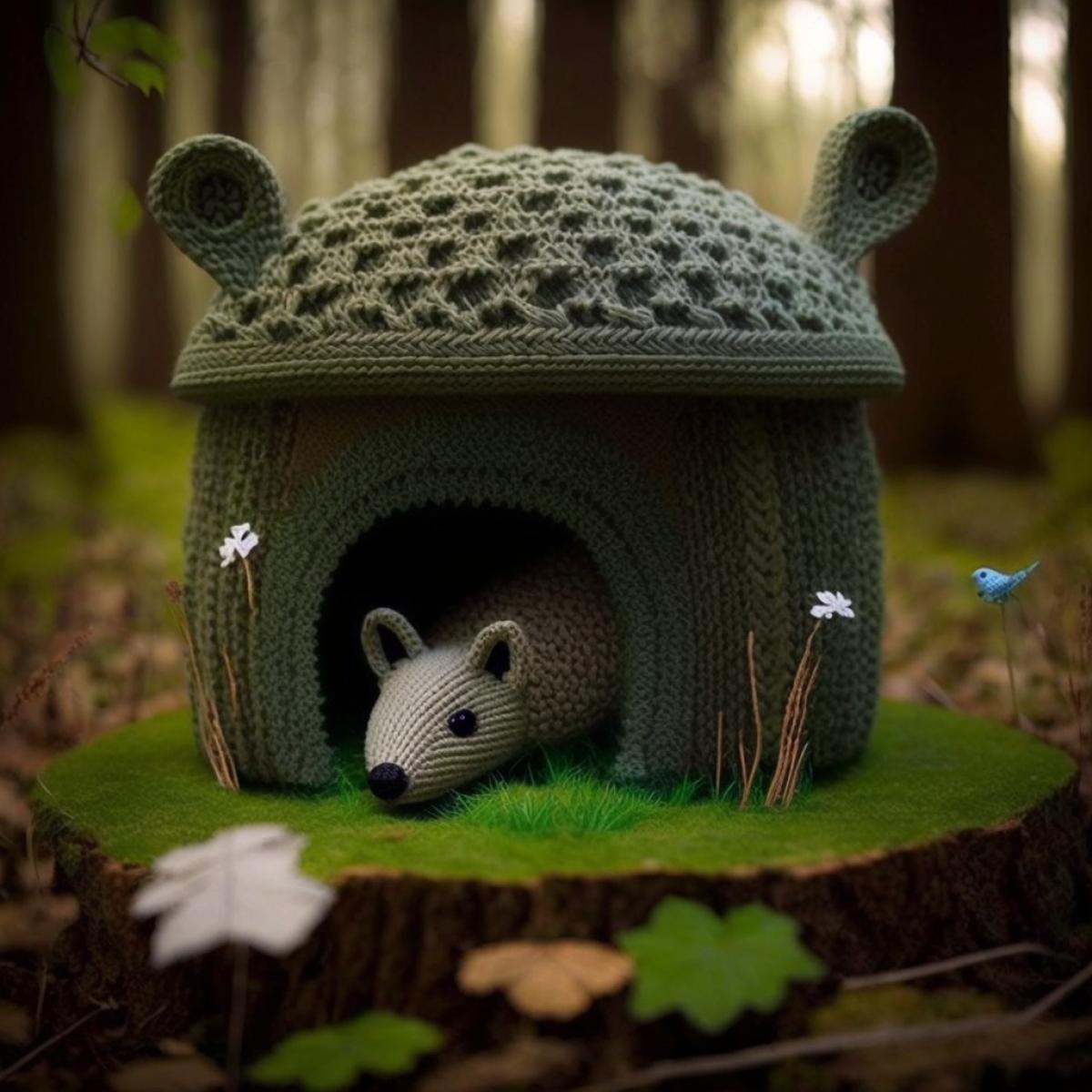 Knitted house for forest animals