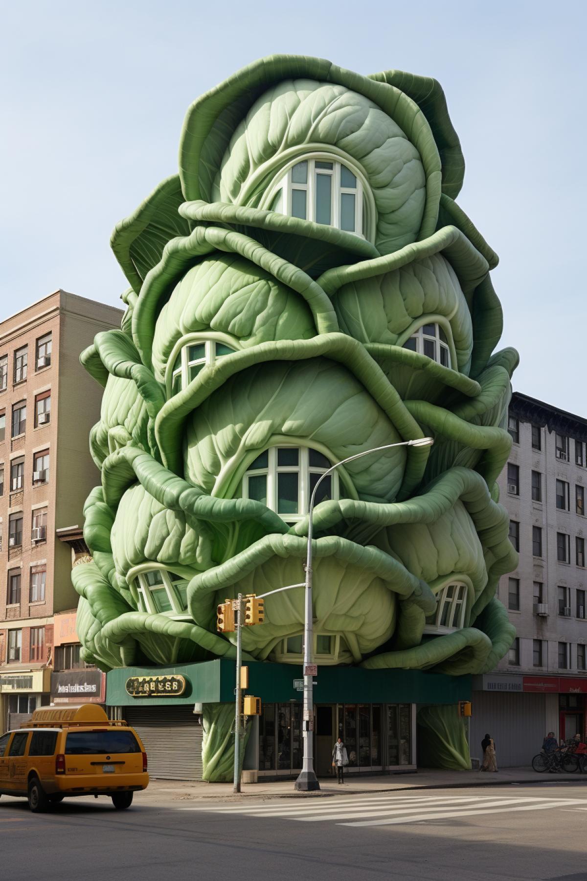 A building in the shape of a huge cabbage of cabbage