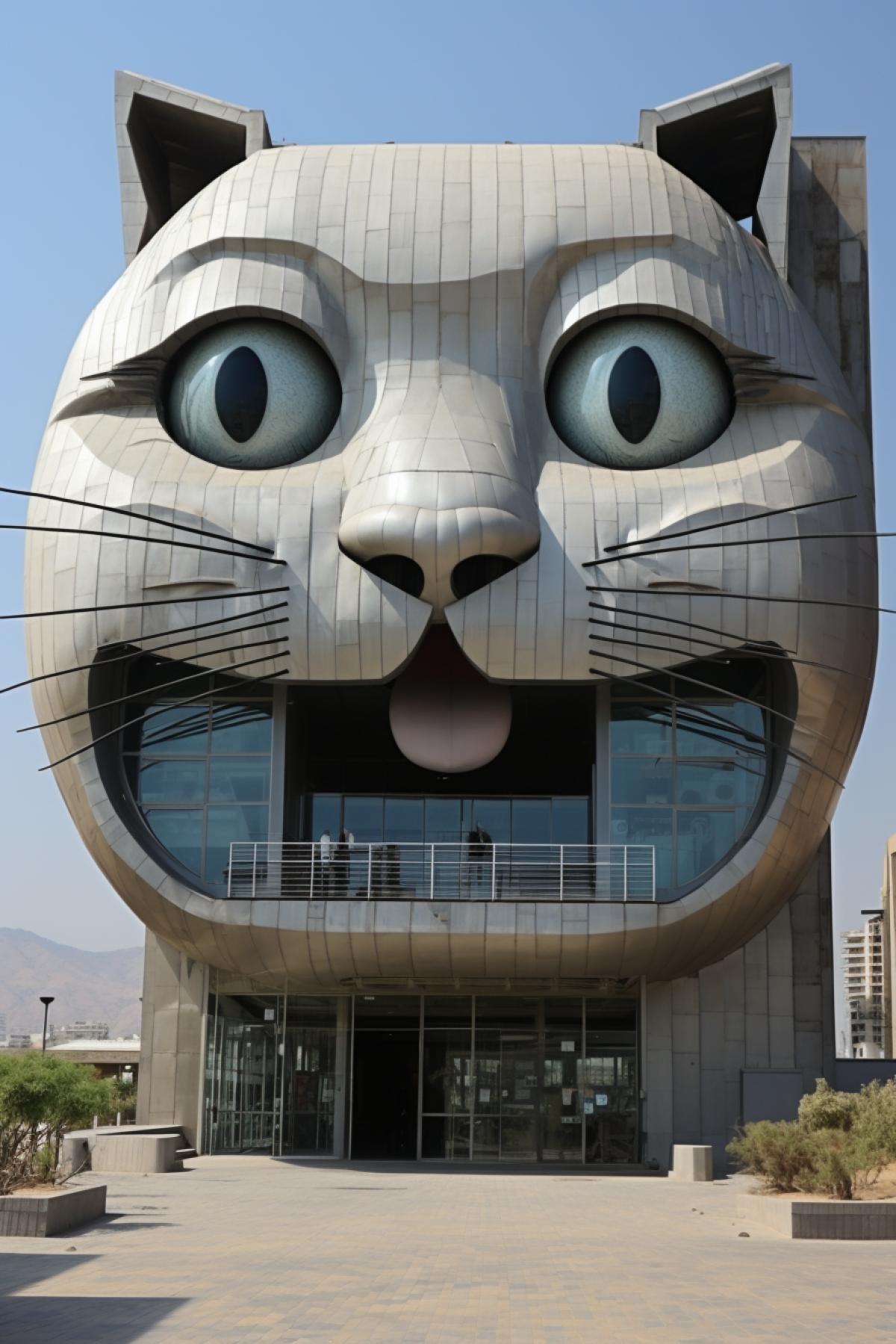 A building in the shape of a huge cats face