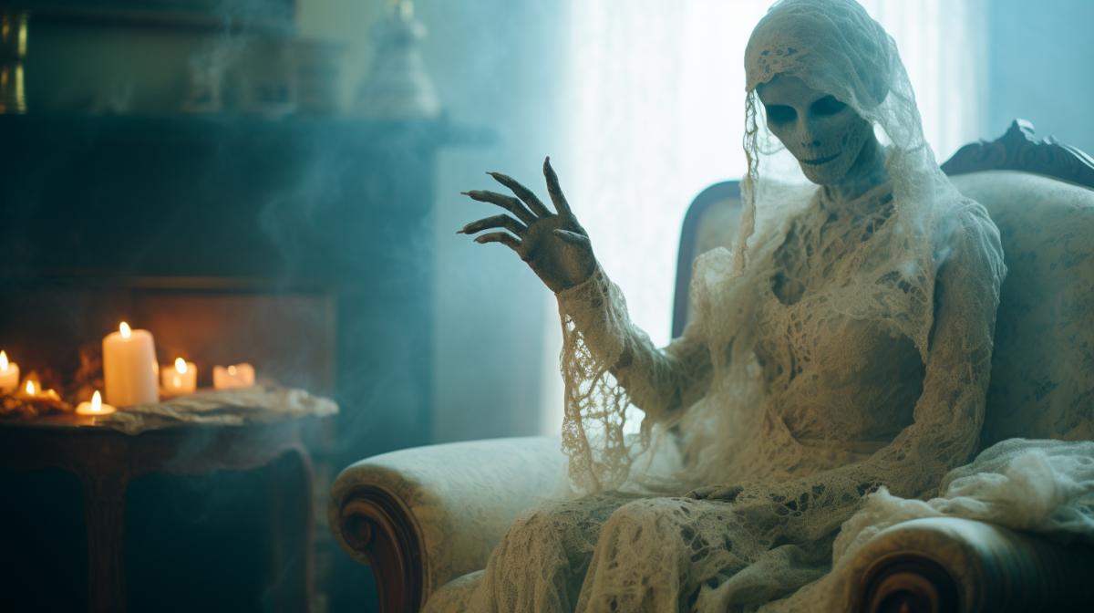 terrifying shot of a creepy ghost, shocking victorian horror atmosphere, tilt-shift lens, award-winning horror photography, tilt angle perspective, dreamlike candlelight, hyper-detailed, emphasis on detail, beautifully color-coded, photorealistic, intense shading, clean sharp focus, depth of field, dynamic angle, dynamic com4k